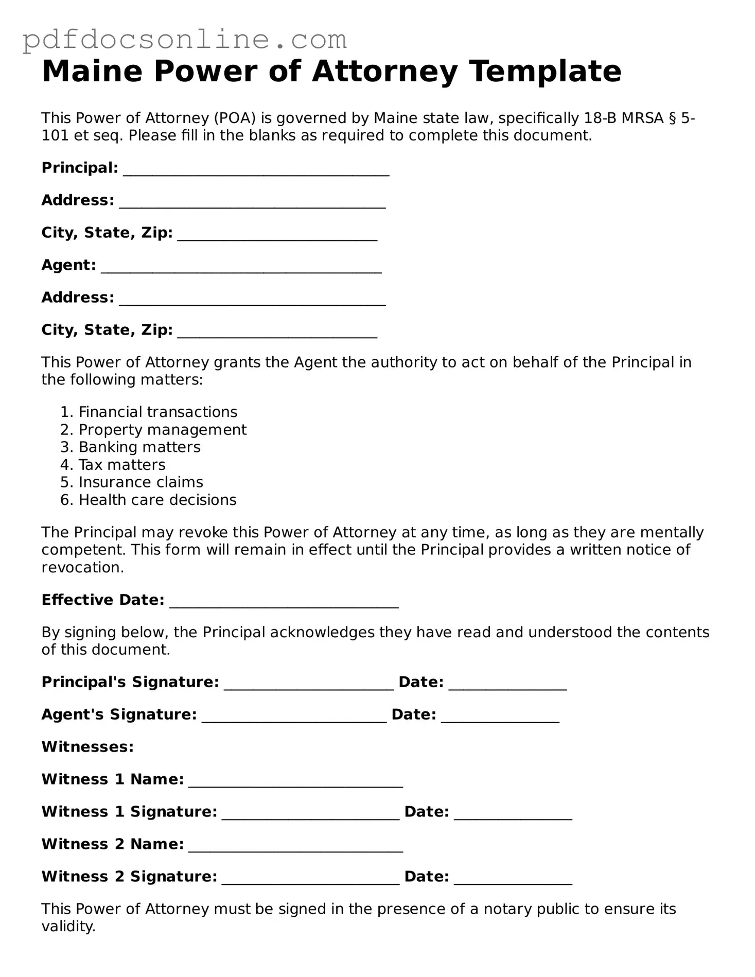 Attorney-Verified  Power of Attorney Form for Maine