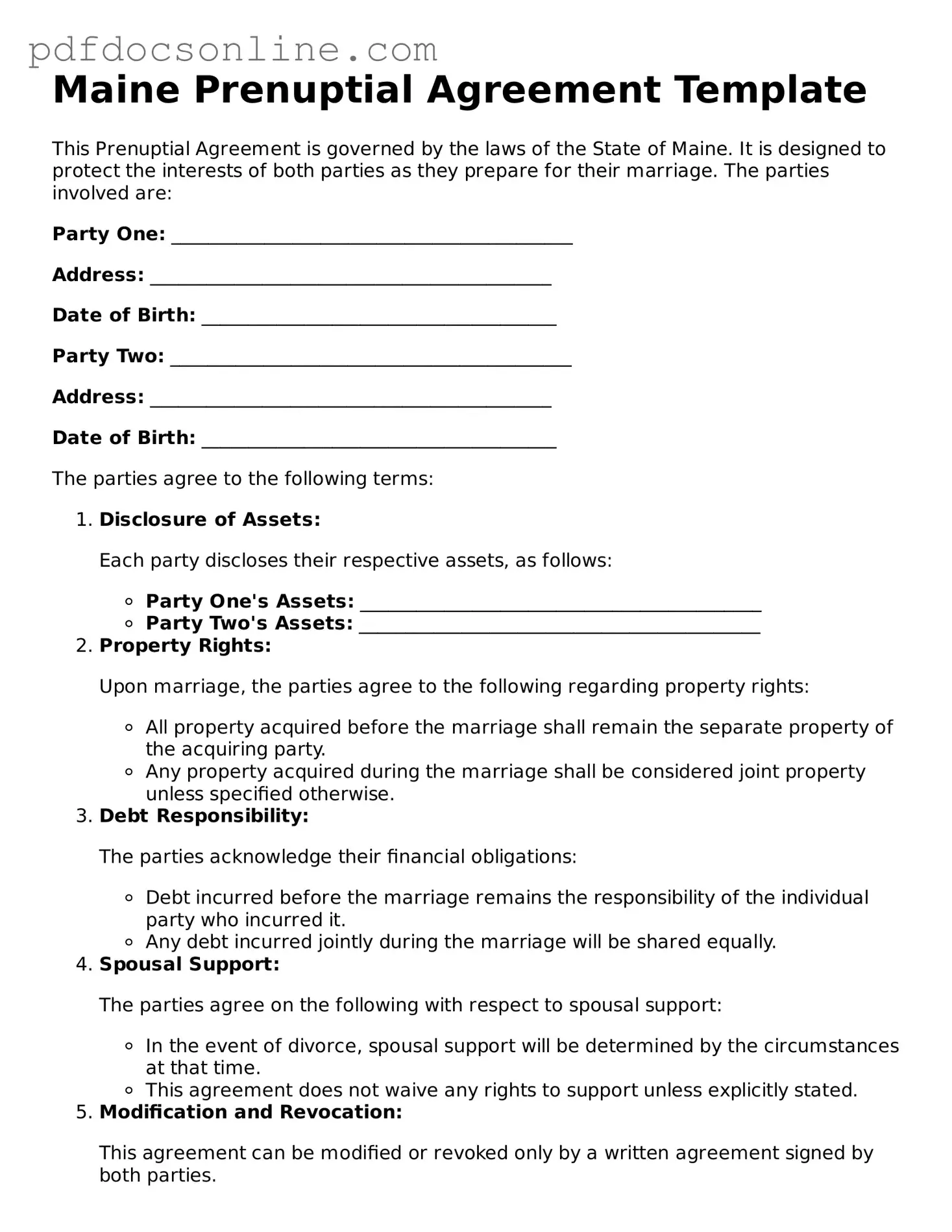 Attorney-Verified  Prenuptial Agreement Form for Maine
