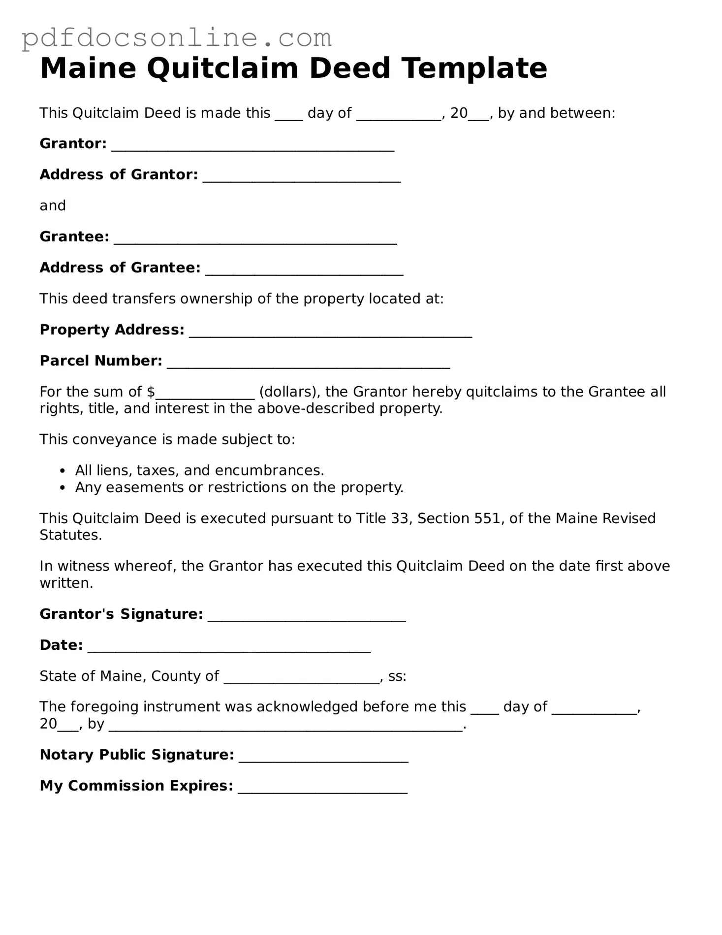 Attorney-Verified  Quitclaim Deed Form for Maine