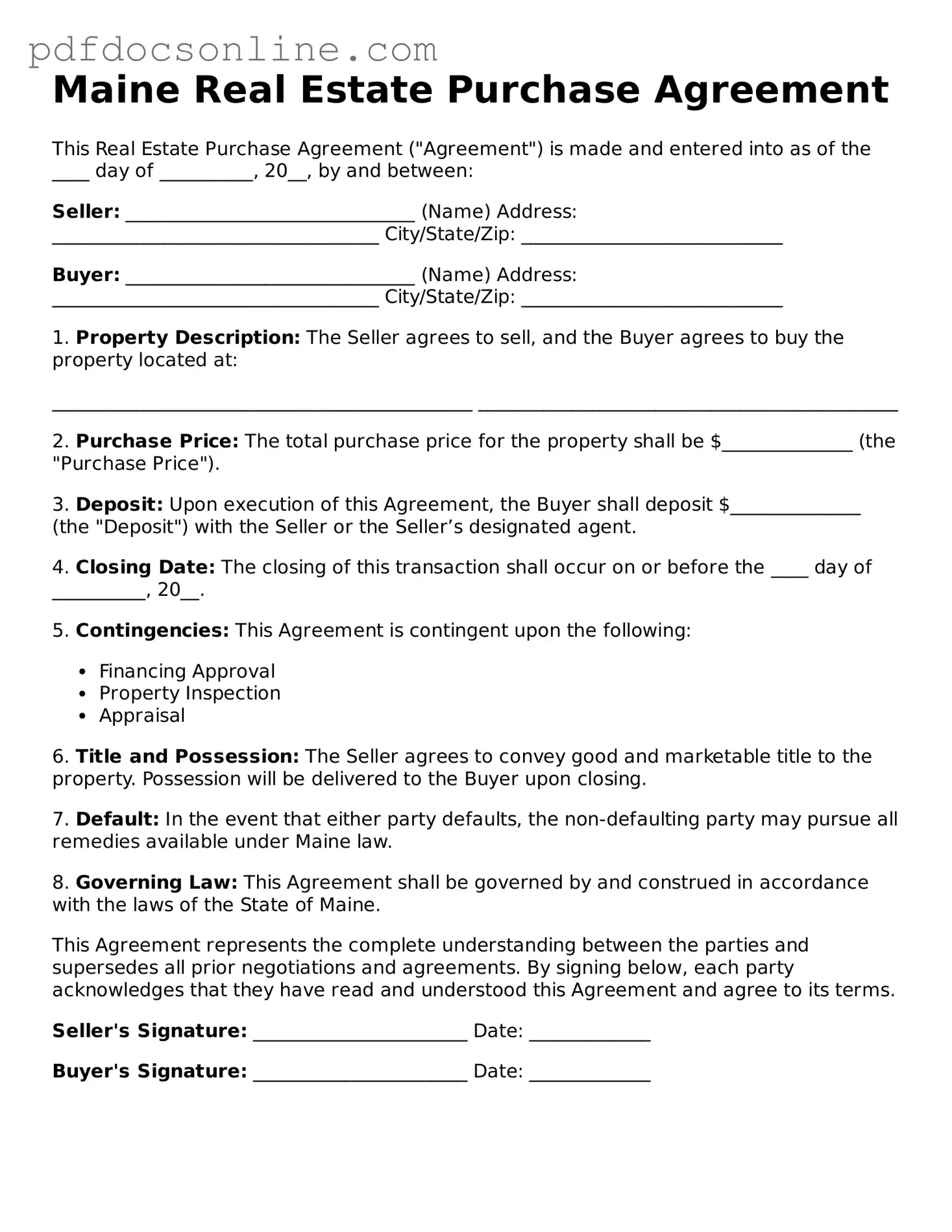 Attorney-Verified  Real Estate Purchase Agreement Form for Maine