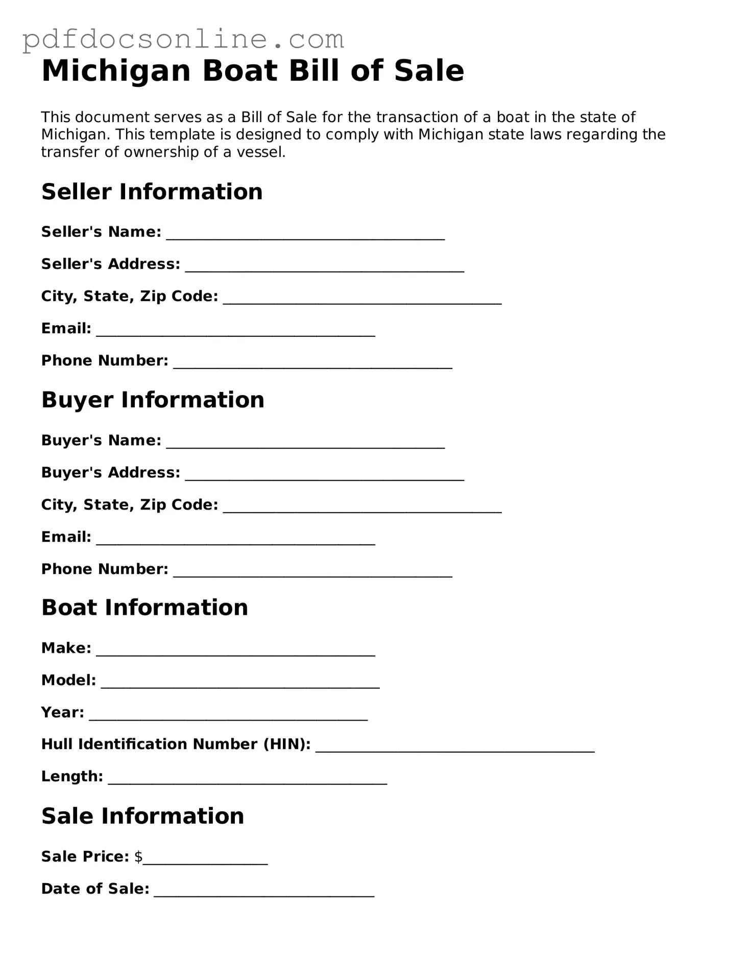 Attorney-Verified  Boat Bill of Sale Form for Michigan