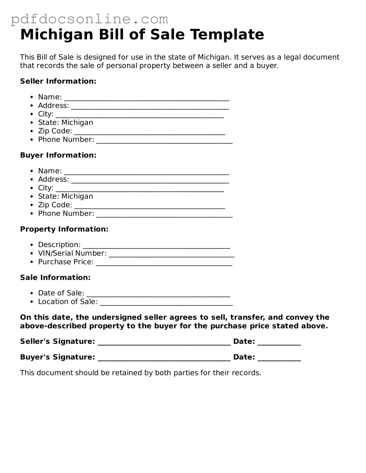 Attorney-Verified  Bill of Sale Form for Michigan