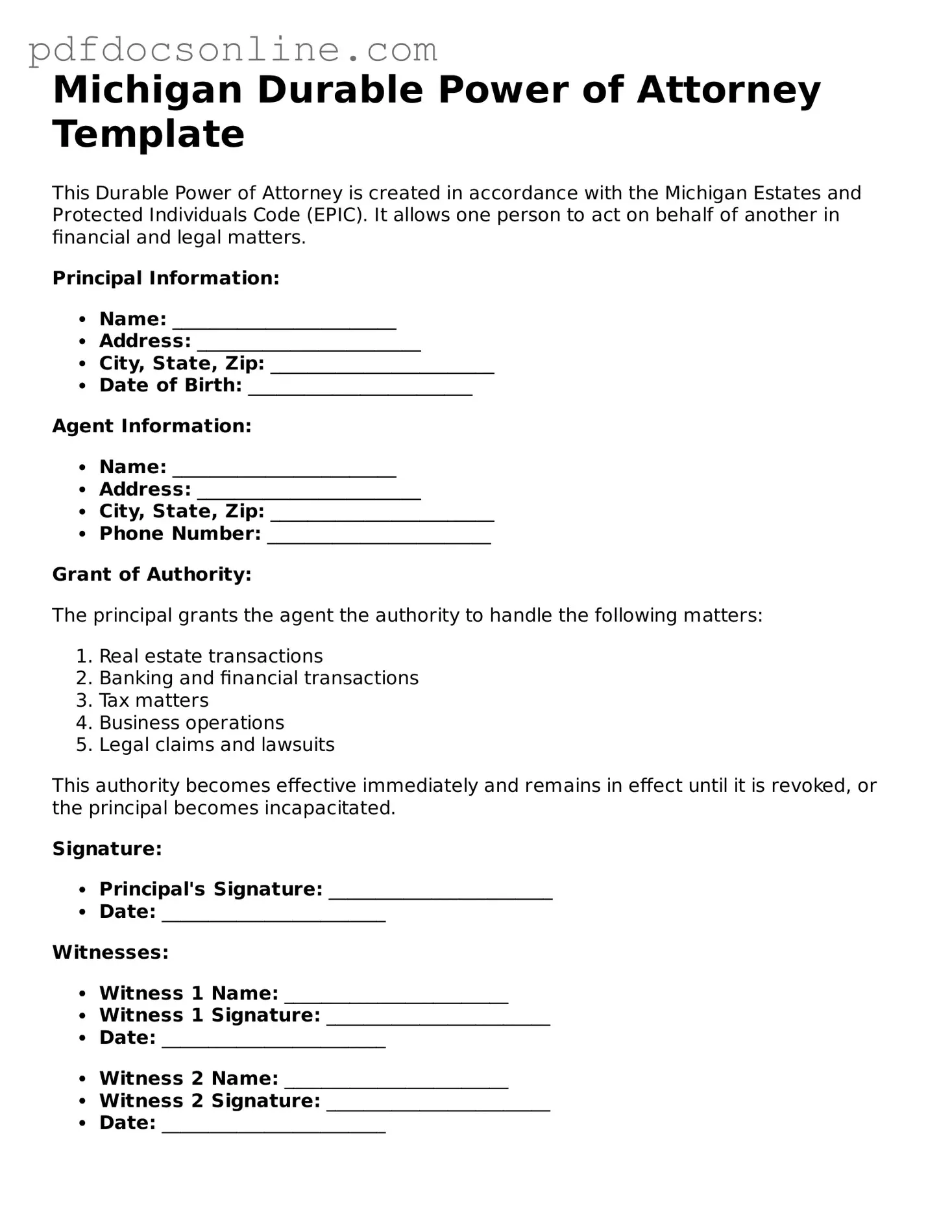 Attorney-Verified  Durable Power of Attorney Form for Michigan