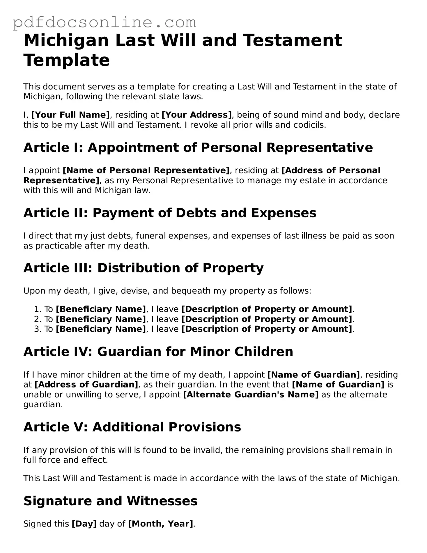 Attorney-Verified  Last Will and Testament Form for Michigan