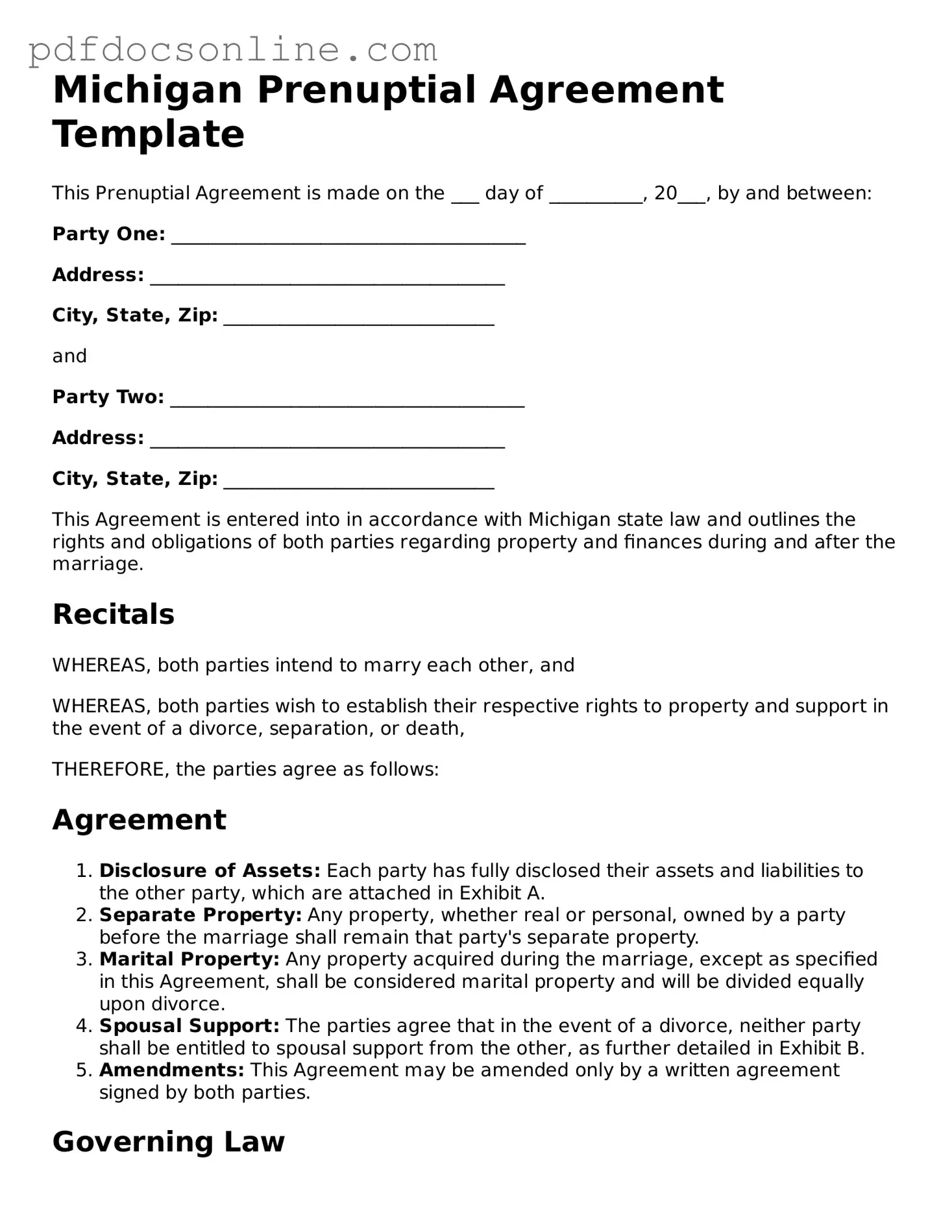 Attorney-Verified  Prenuptial Agreement Form for Michigan