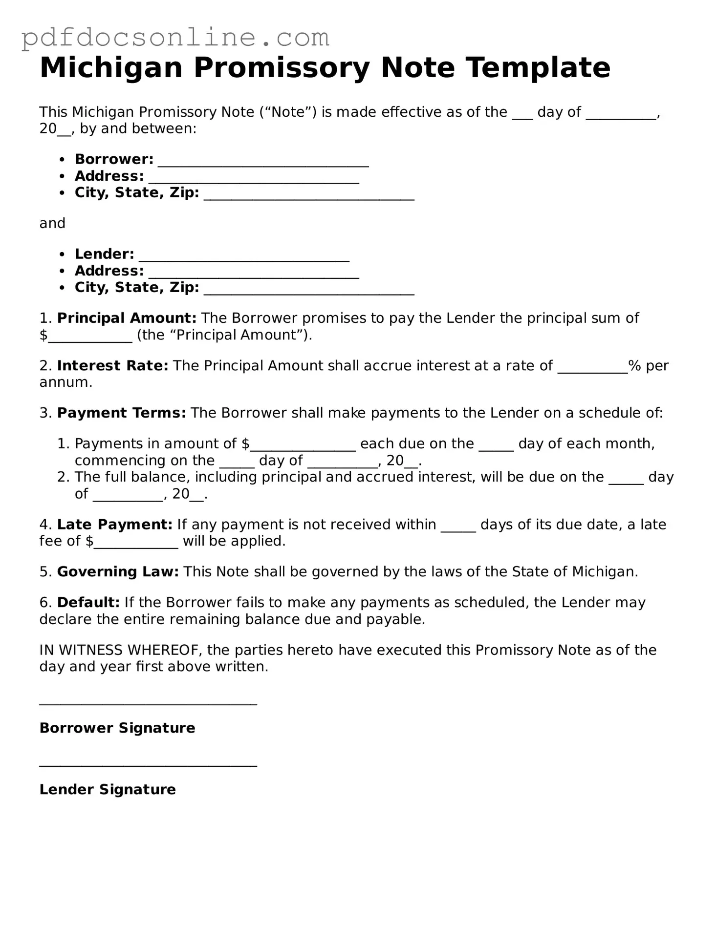 Attorney-Verified  Promissory Note Form for Michigan