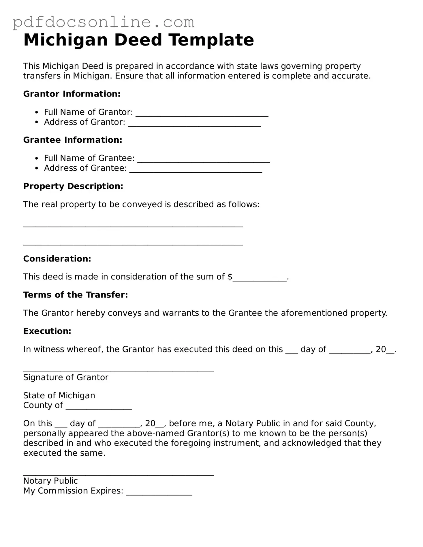 Attorney-Verified  Deed Form for Michigan