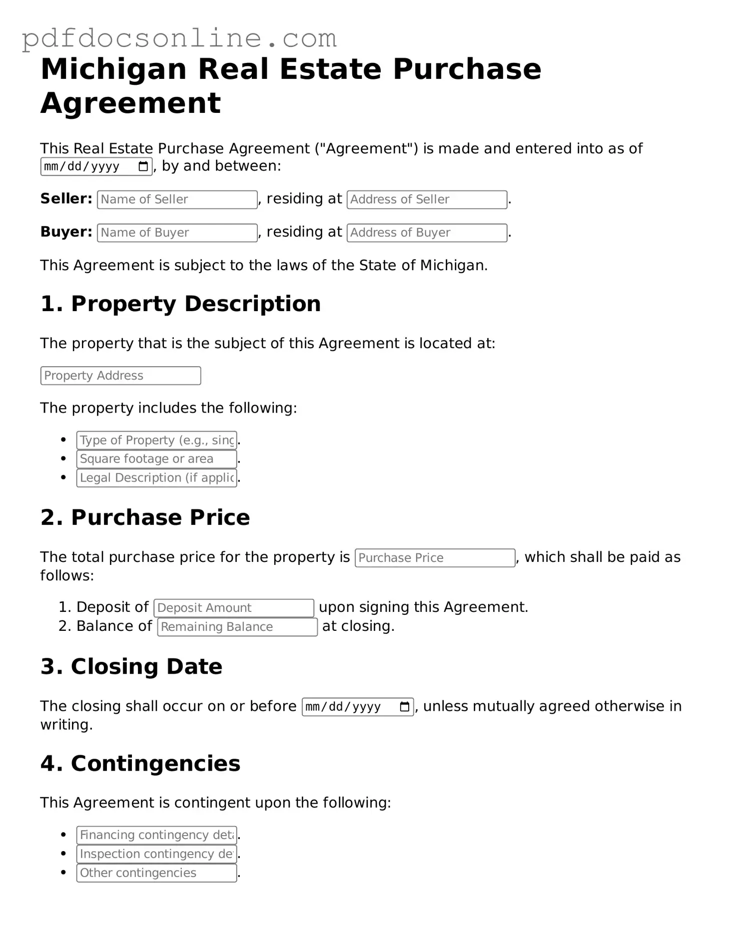 Attorney-Verified  Real Estate Purchase Agreement Form for Michigan