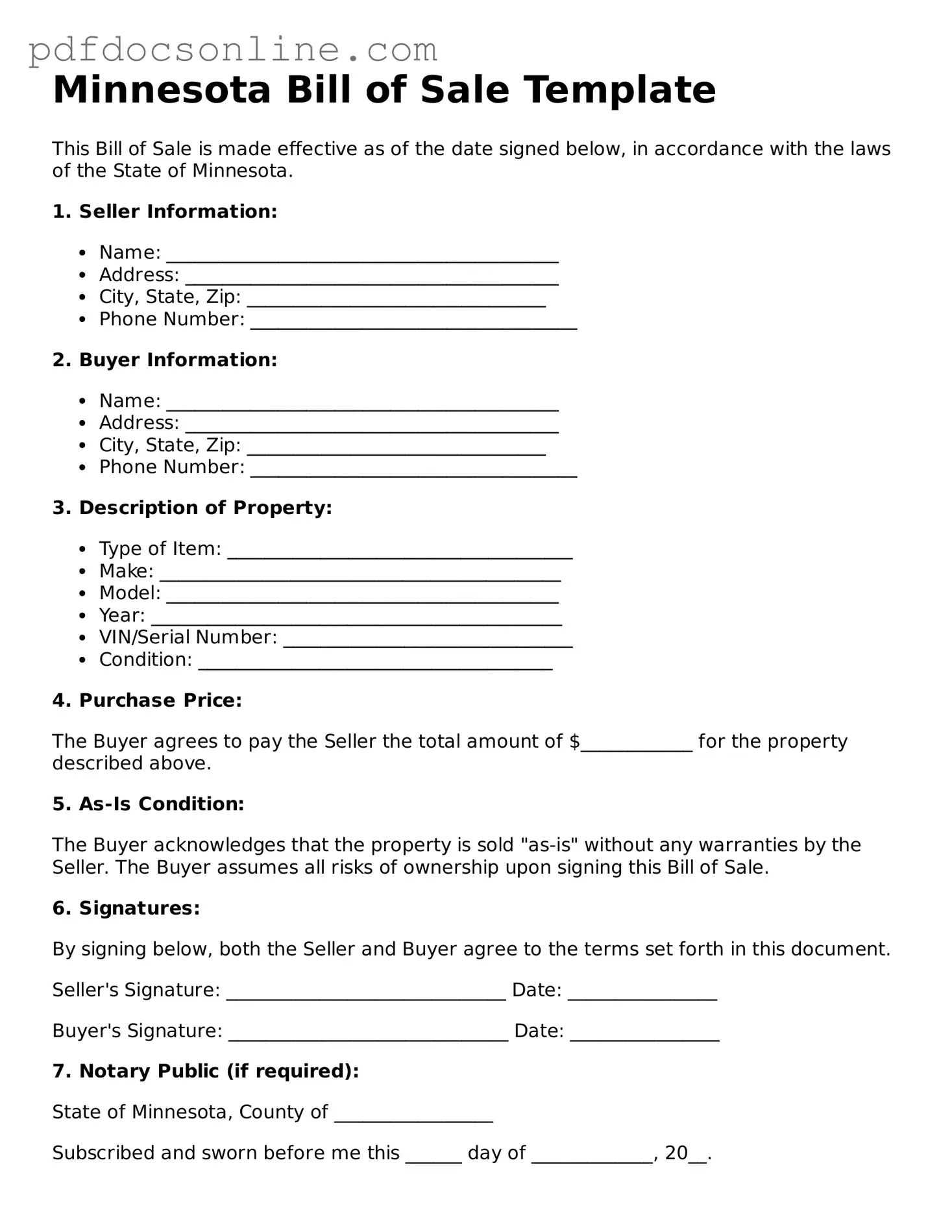 Attorney-Verified  Bill of Sale Form for Minnesota