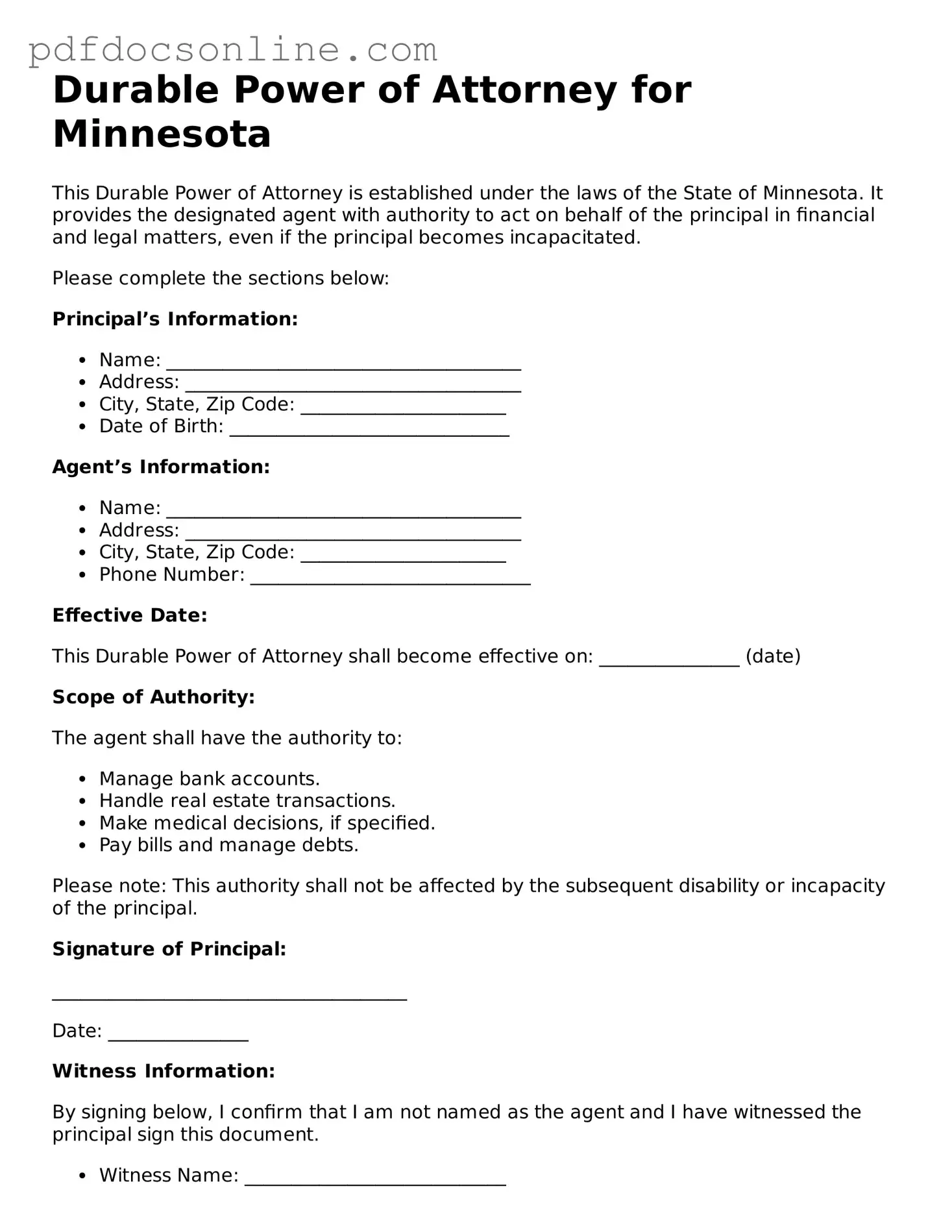 Attorney-Verified  Durable Power of Attorney Form for Minnesota