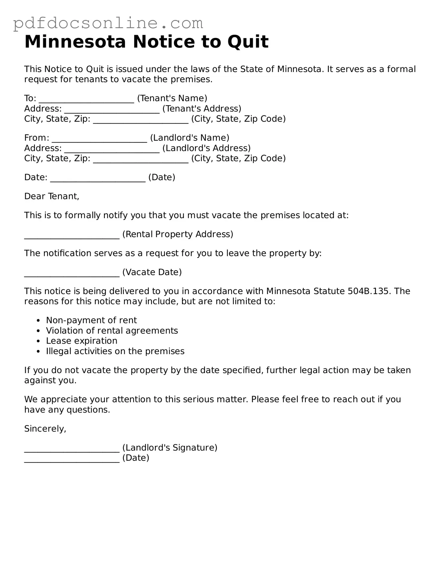 Attorney-Verified  Notice to Quit Form for Minnesota