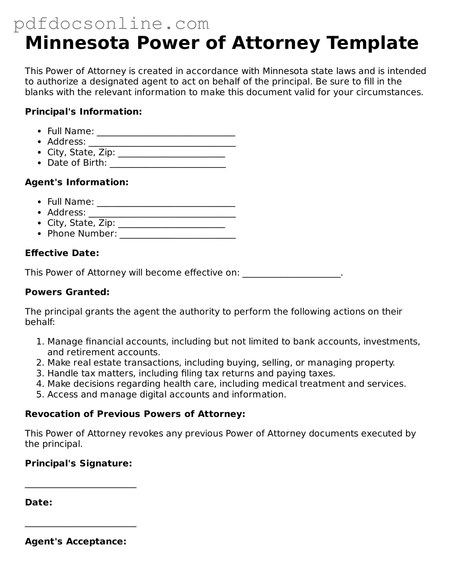 Attorney-Verified  Power of Attorney Form for Minnesota