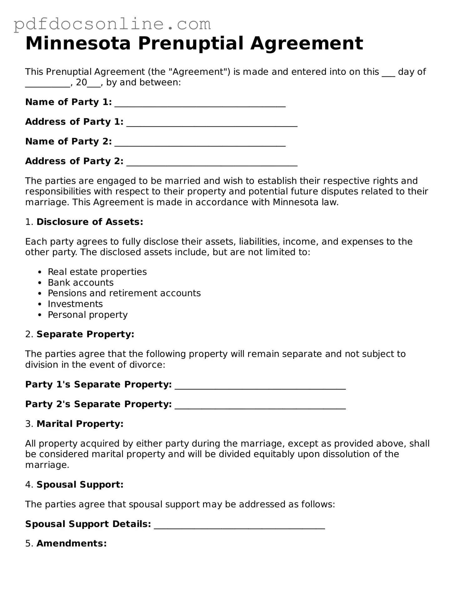 Attorney-Verified  Prenuptial Agreement Form for Minnesota