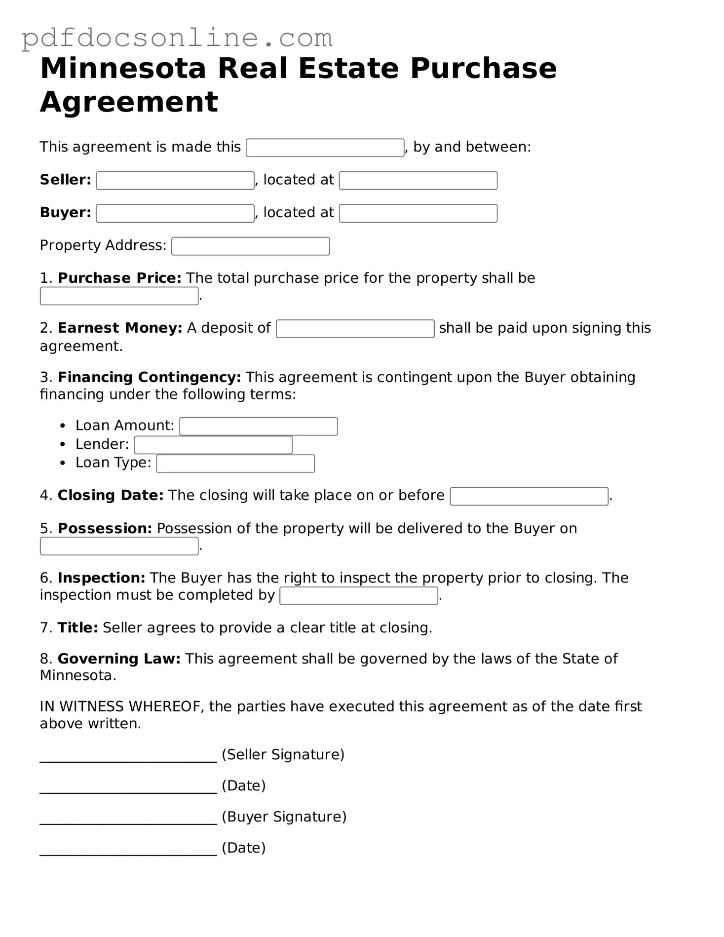 Attorney-Verified  Real Estate Purchase Agreement Form for Minnesota