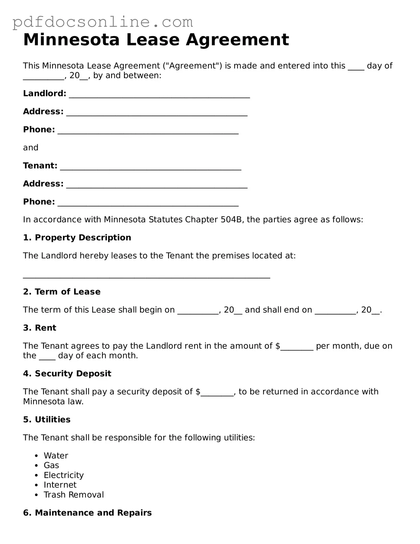 Attorney-Verified  Lease Agreement Form for Minnesota