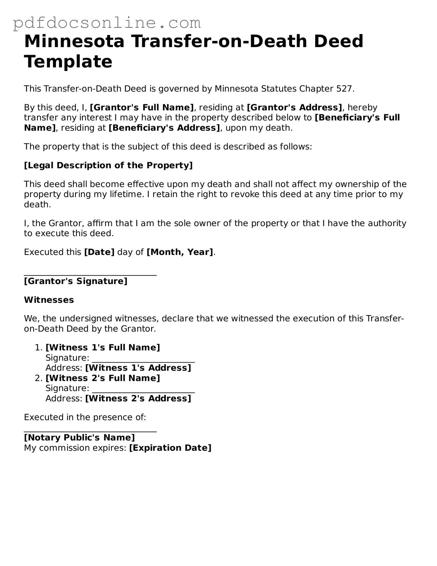 Attorney-Verified  Transfer-on-Death Deed Form for Minnesota
