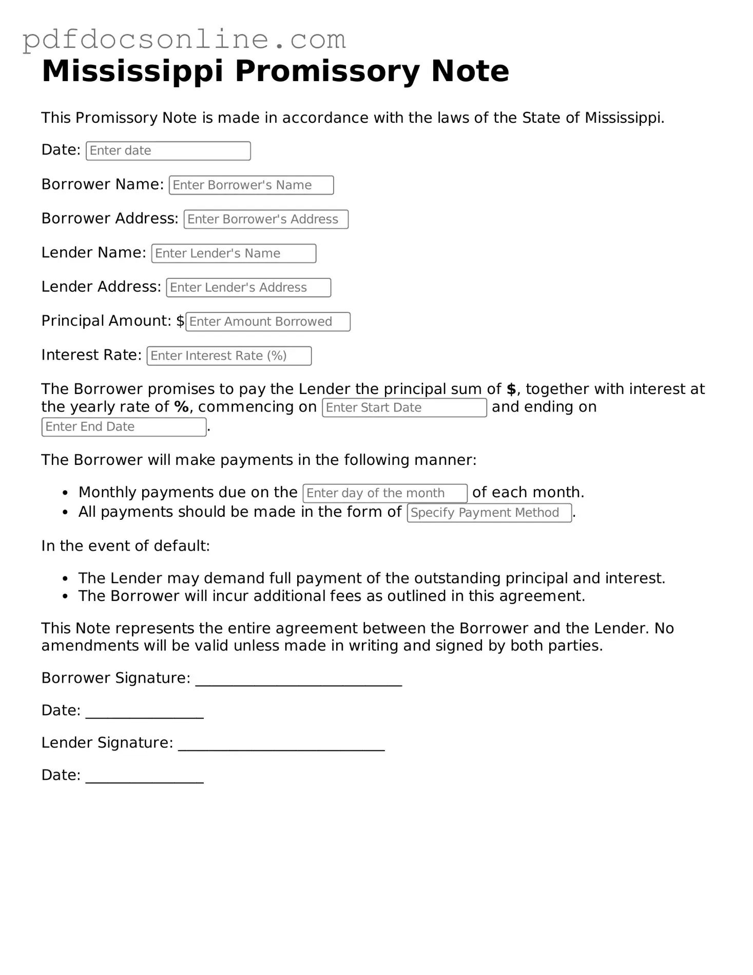 Attorney-Verified  Promissory Note Form for Mississippi