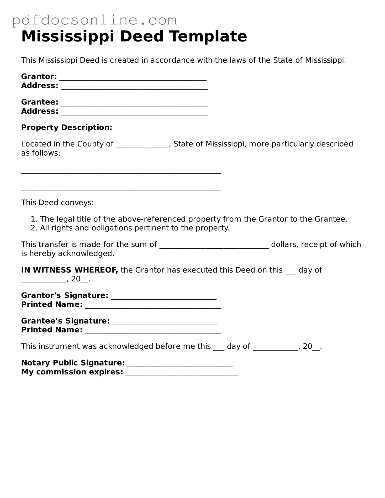 Attorney-Verified  Deed Form for Mississippi