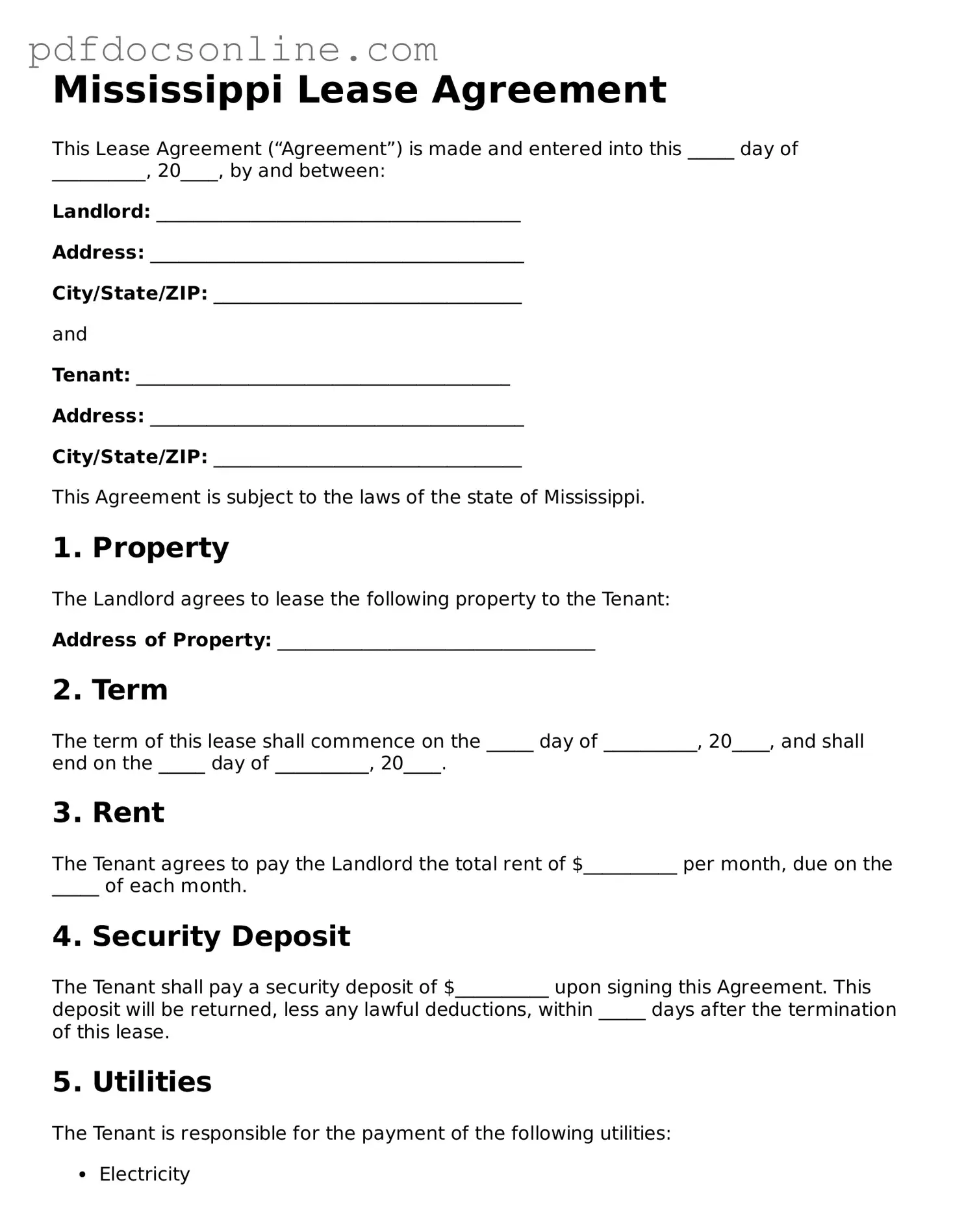 Attorney-Verified  Lease Agreement Form for Mississippi