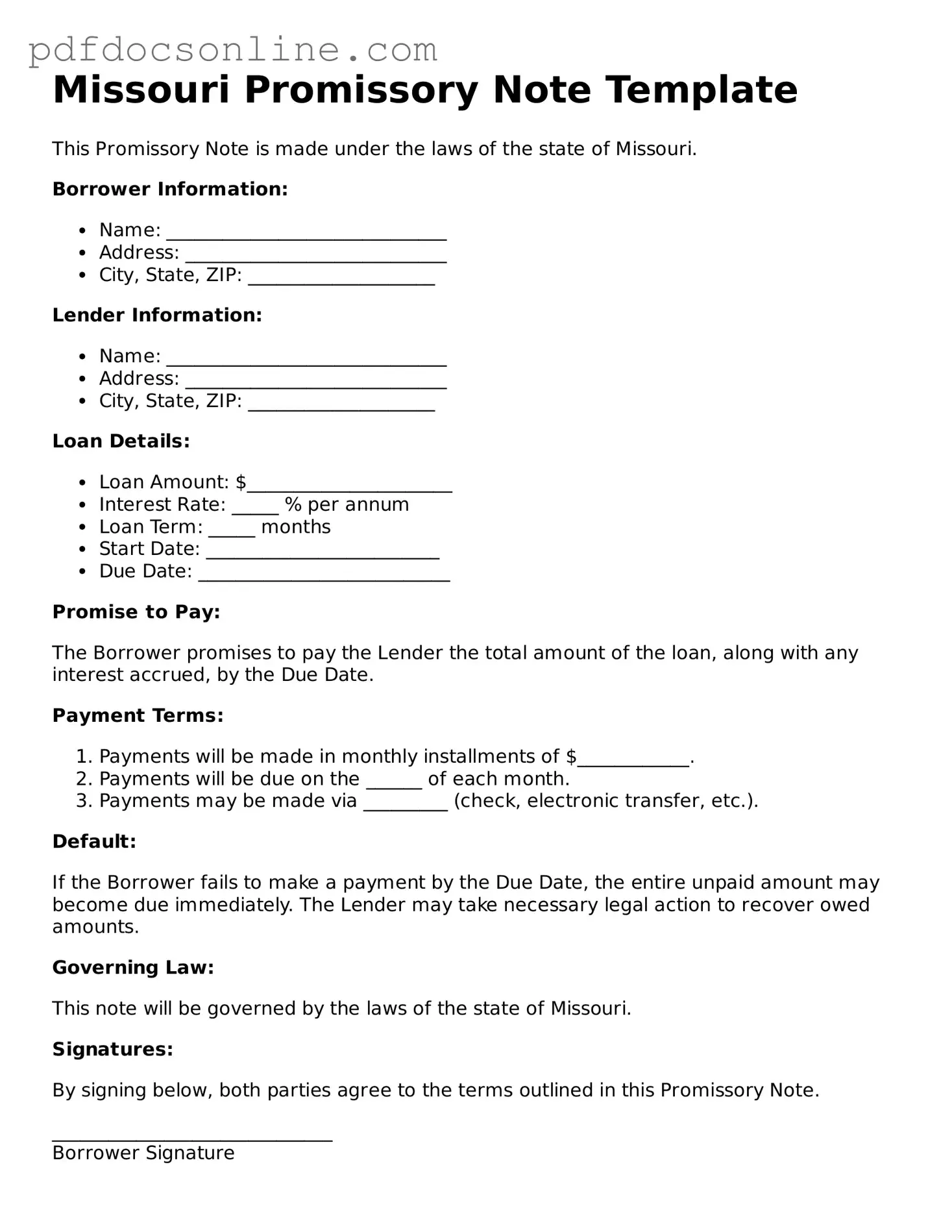 Attorney-Verified  Promissory Note Form for Missouri