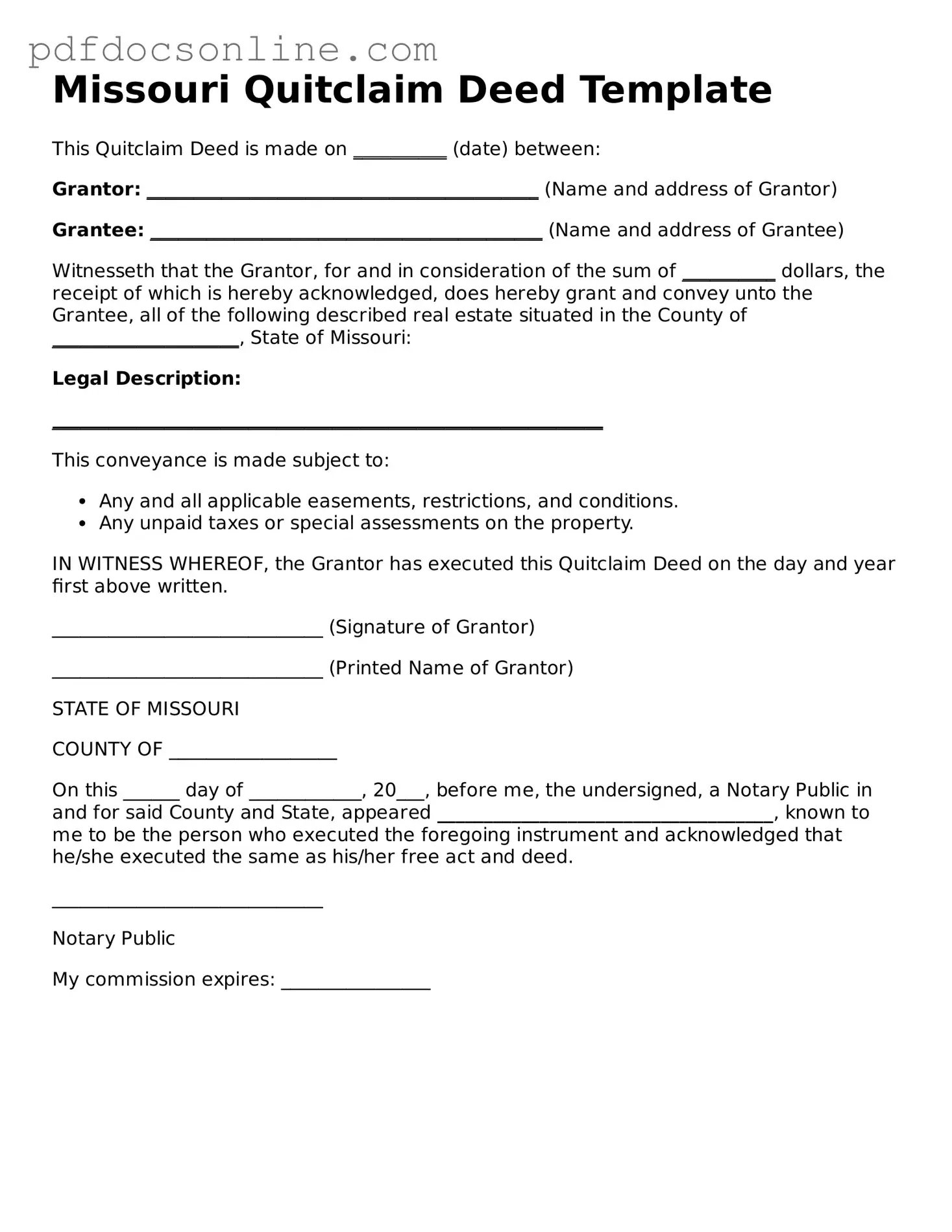 Attorney-Verified  Quitclaim Deed Form for Missouri