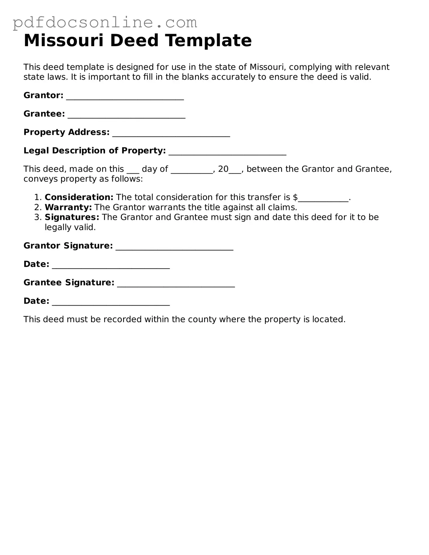 Attorney-Verified  Deed Form for Missouri