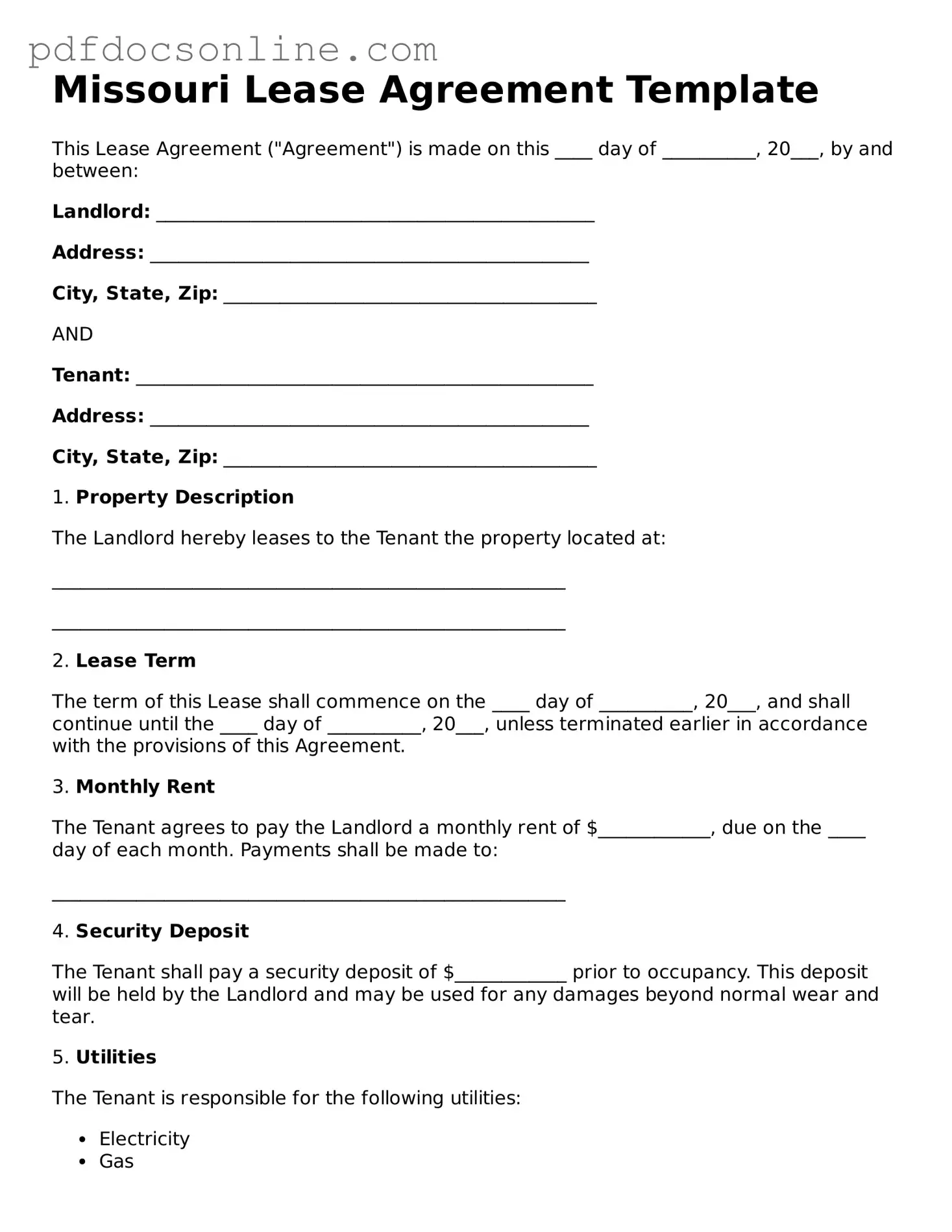 Attorney-Verified  Lease Agreement Form for Missouri