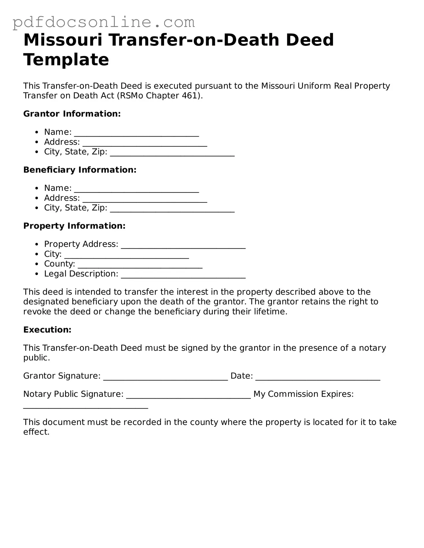 Attorney-Verified  Transfer-on-Death Deed Form for Missouri