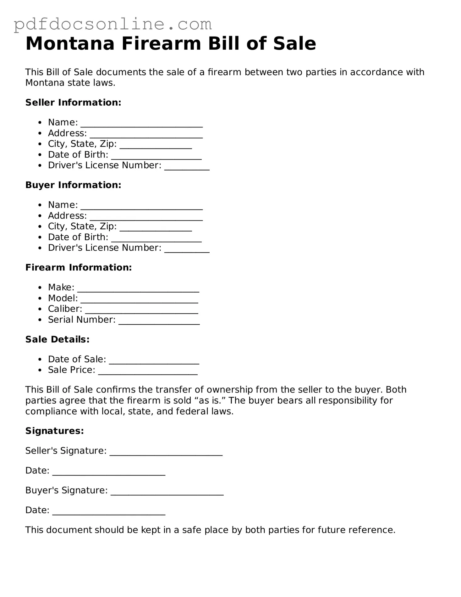 Attorney-Verified  Firearm Bill of Sale Form for Montana