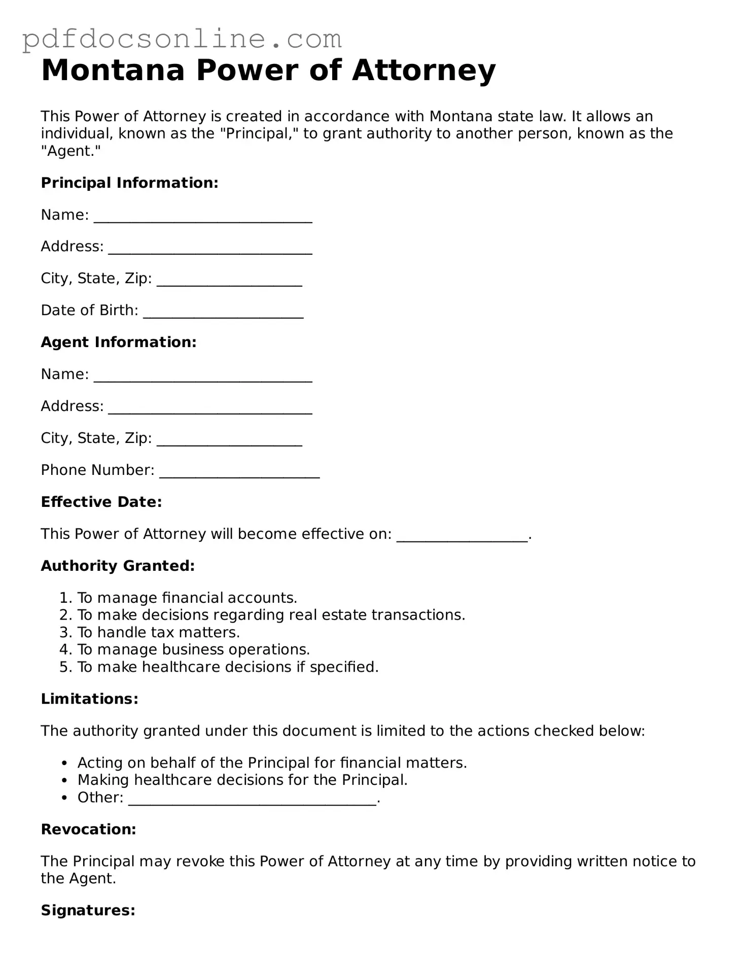 Attorney-Verified  Power of Attorney Form for Montana