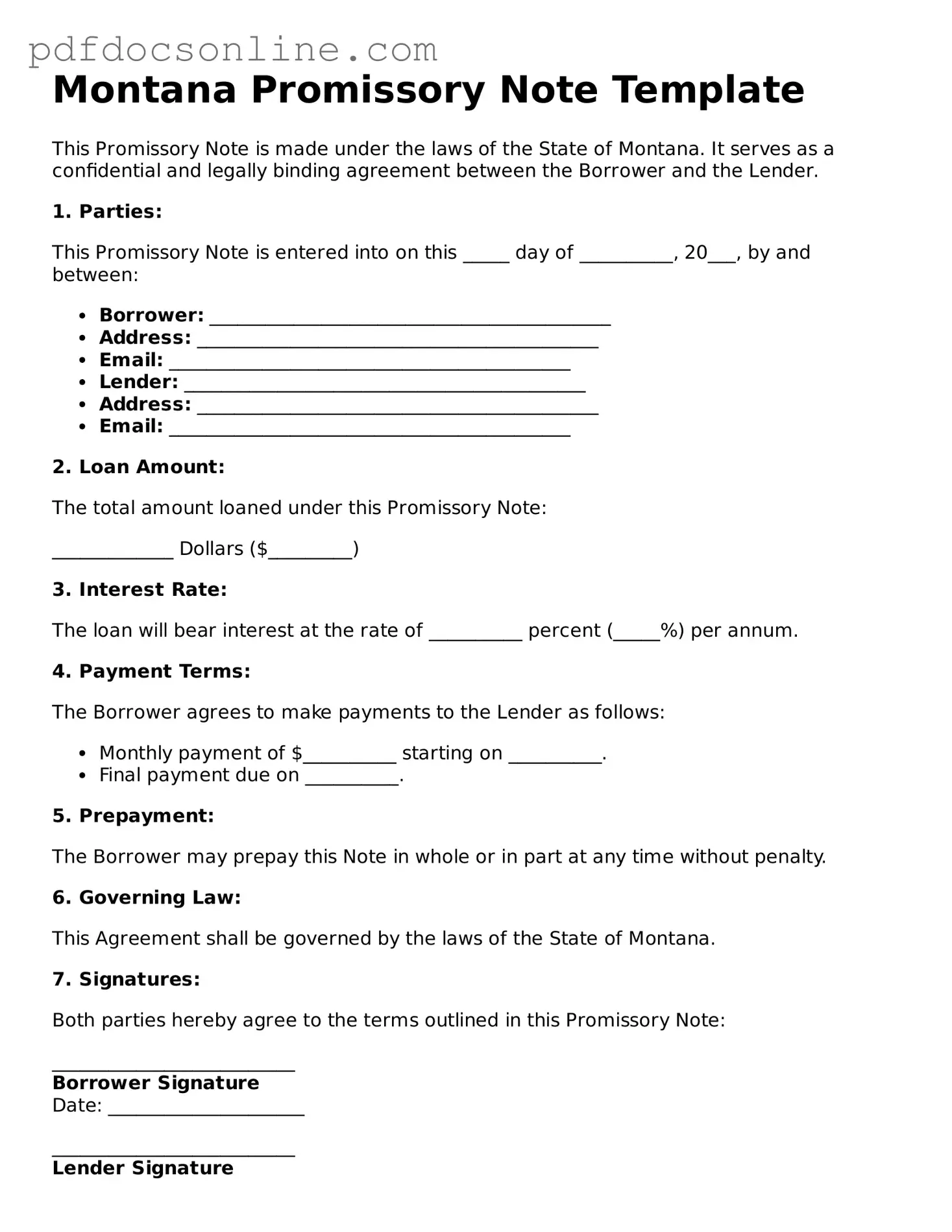 Attorney-Verified  Promissory Note Form for Montana