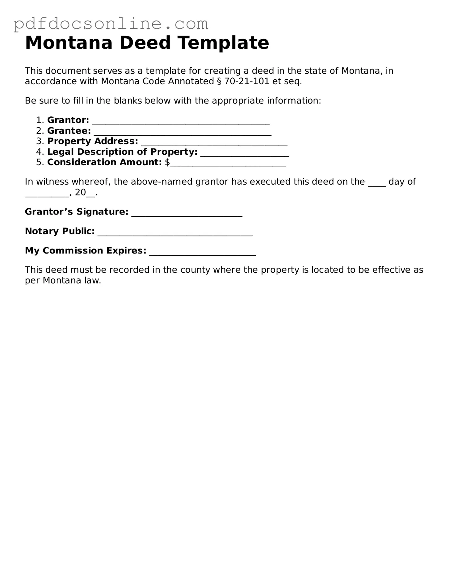 Attorney-Verified  Deed Form for Montana