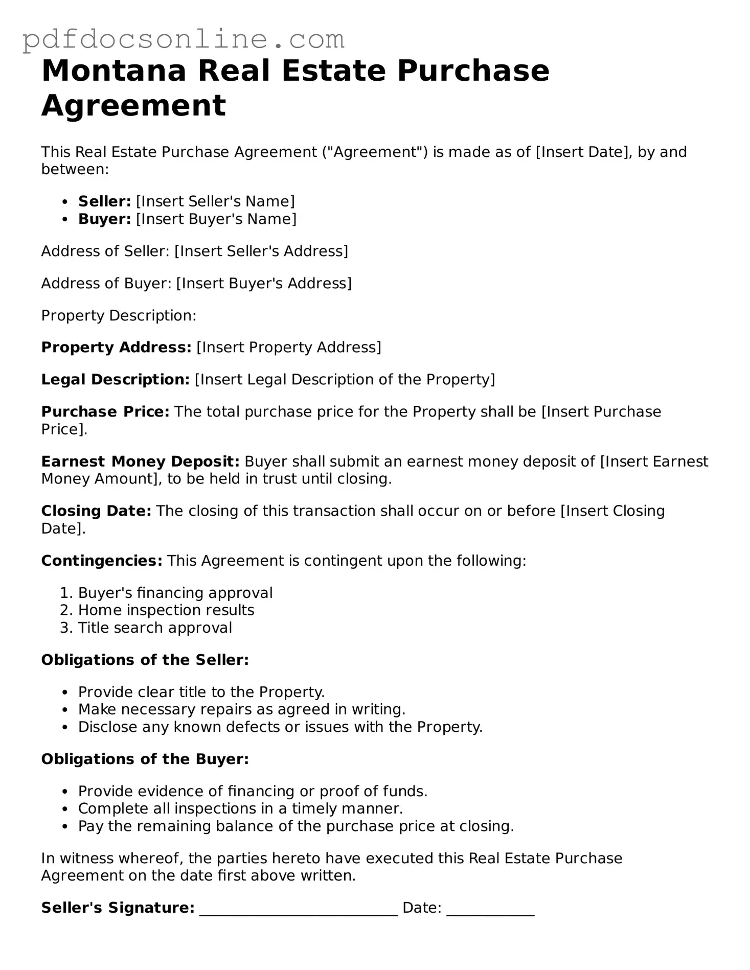 Attorney-Verified  Real Estate Purchase Agreement Form for Montana