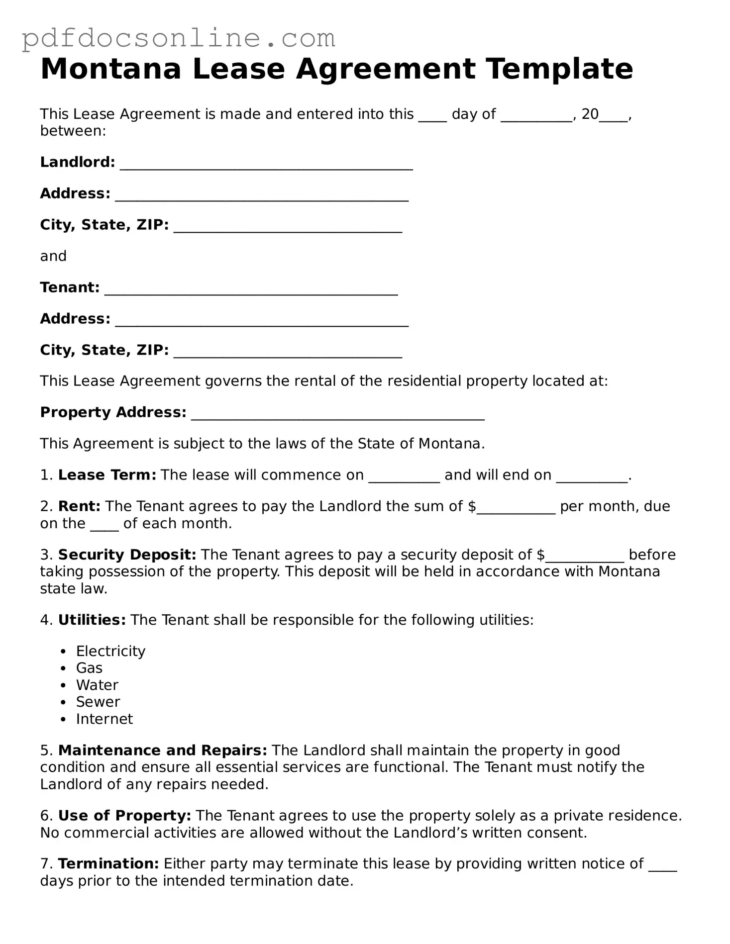 Attorney-Verified  Lease Agreement Form for Montana