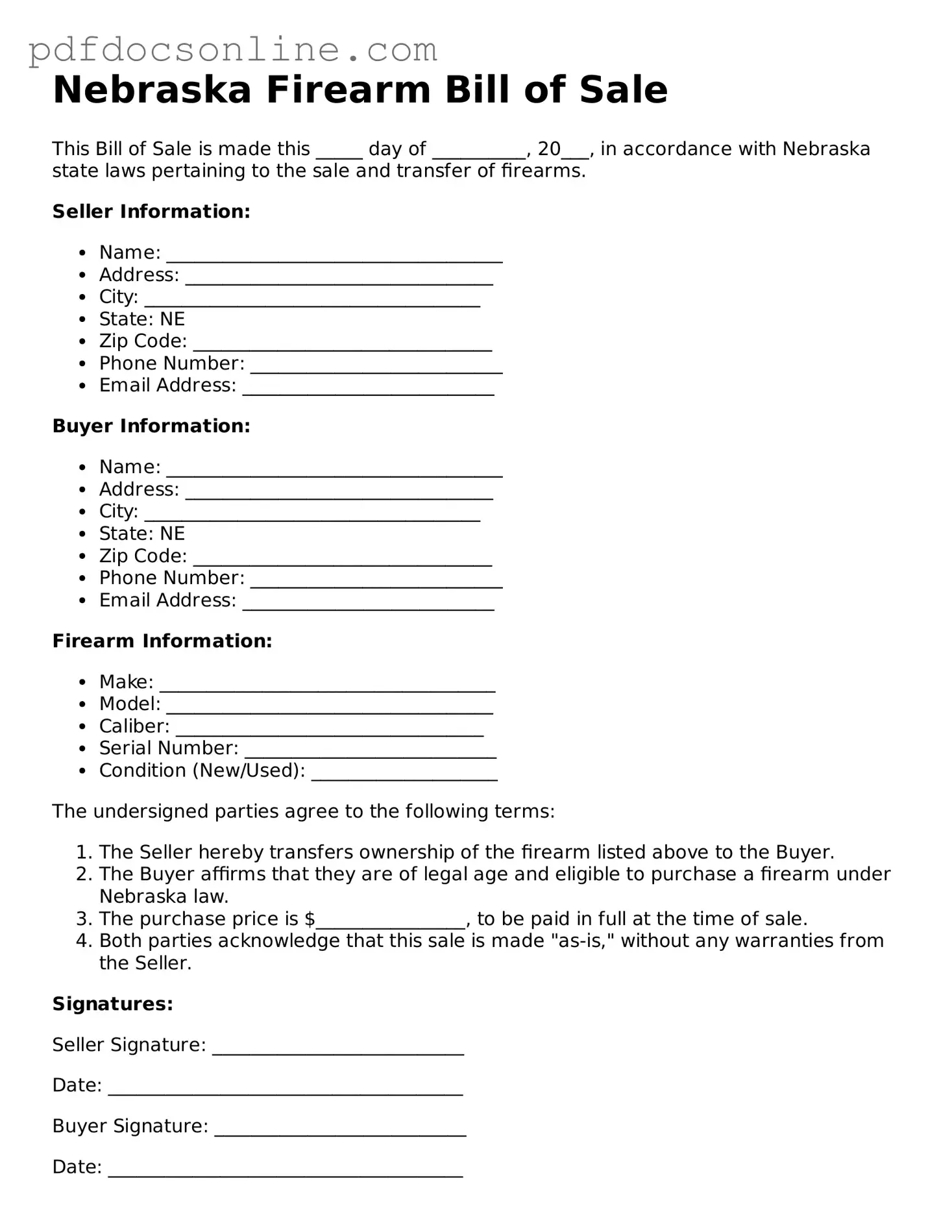 Attorney-Verified  Firearm Bill of Sale Form for Nebraska