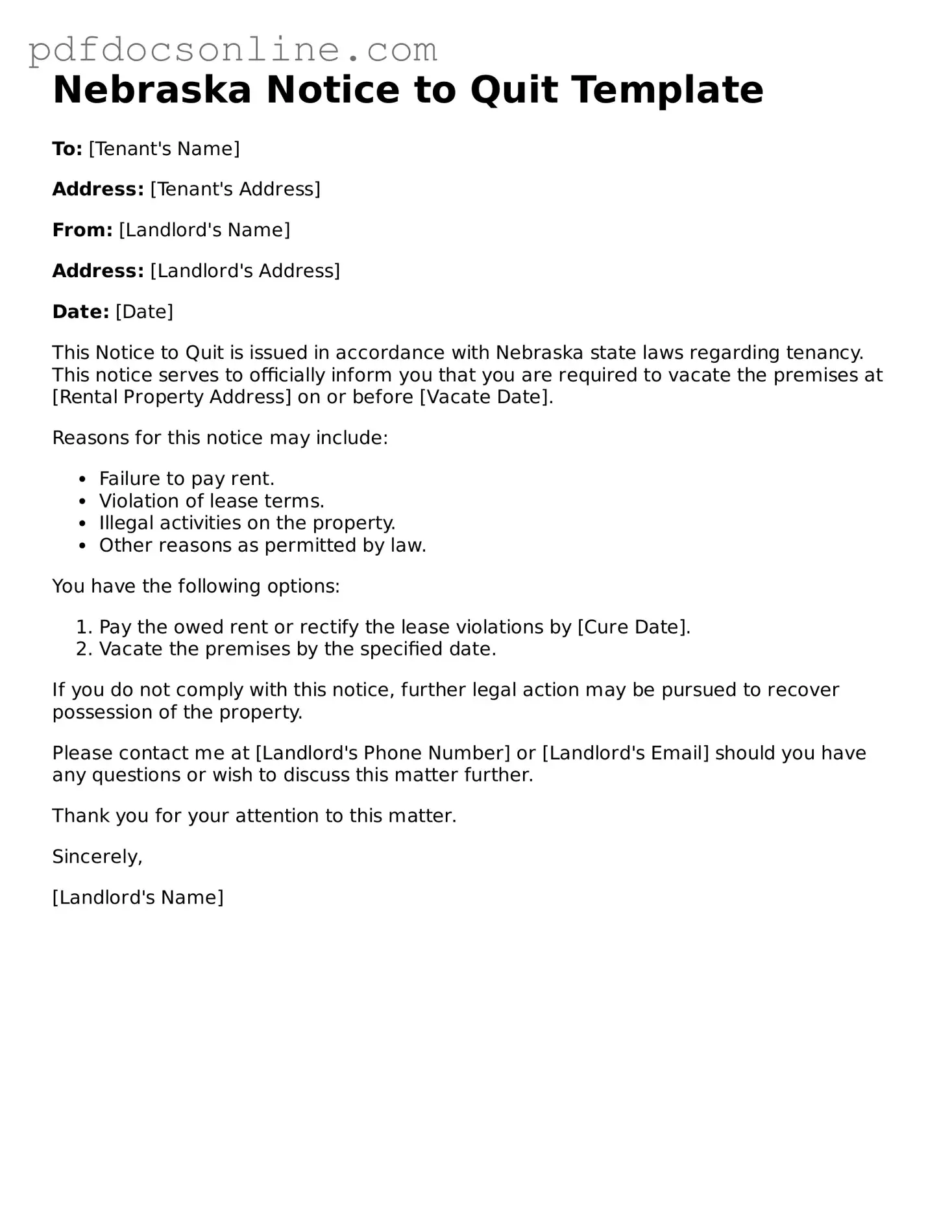 Attorney-Verified  Notice to Quit Form for Nebraska