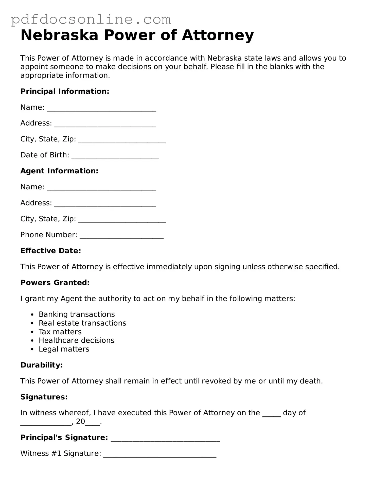 Attorney-Verified  Power of Attorney Form for Nebraska