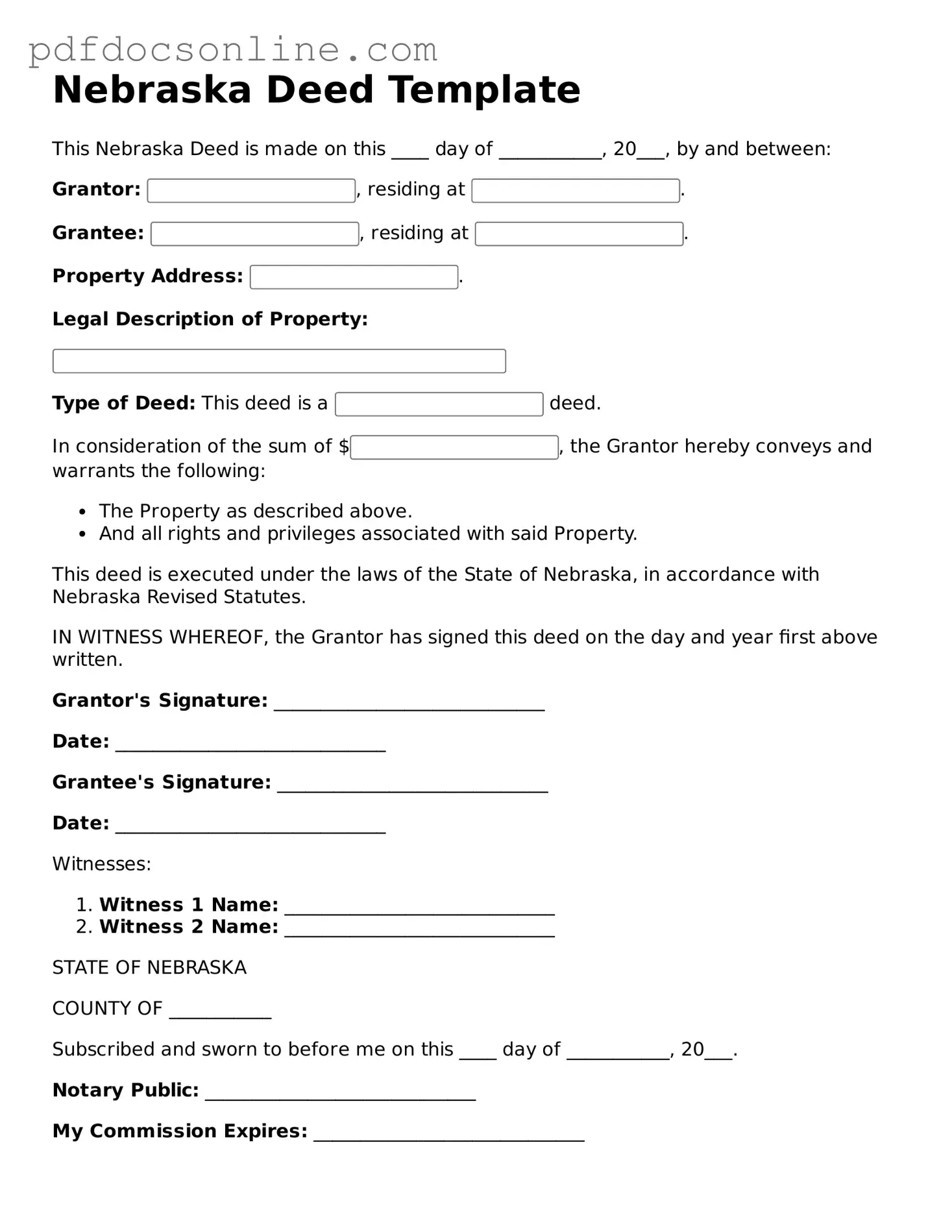 Attorney-Verified  Deed Form for Nebraska