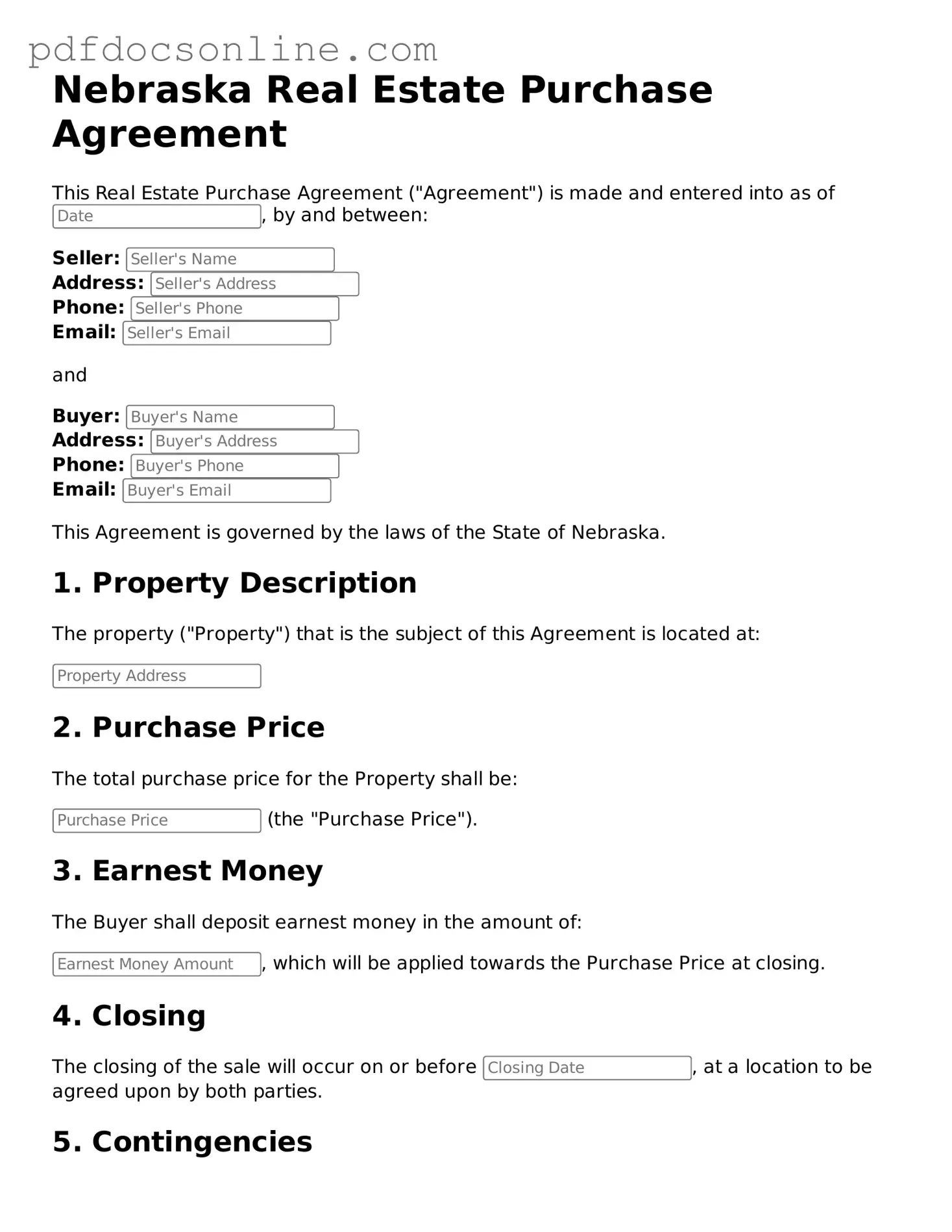 Attorney-Verified  Real Estate Purchase Agreement Form for Nebraska