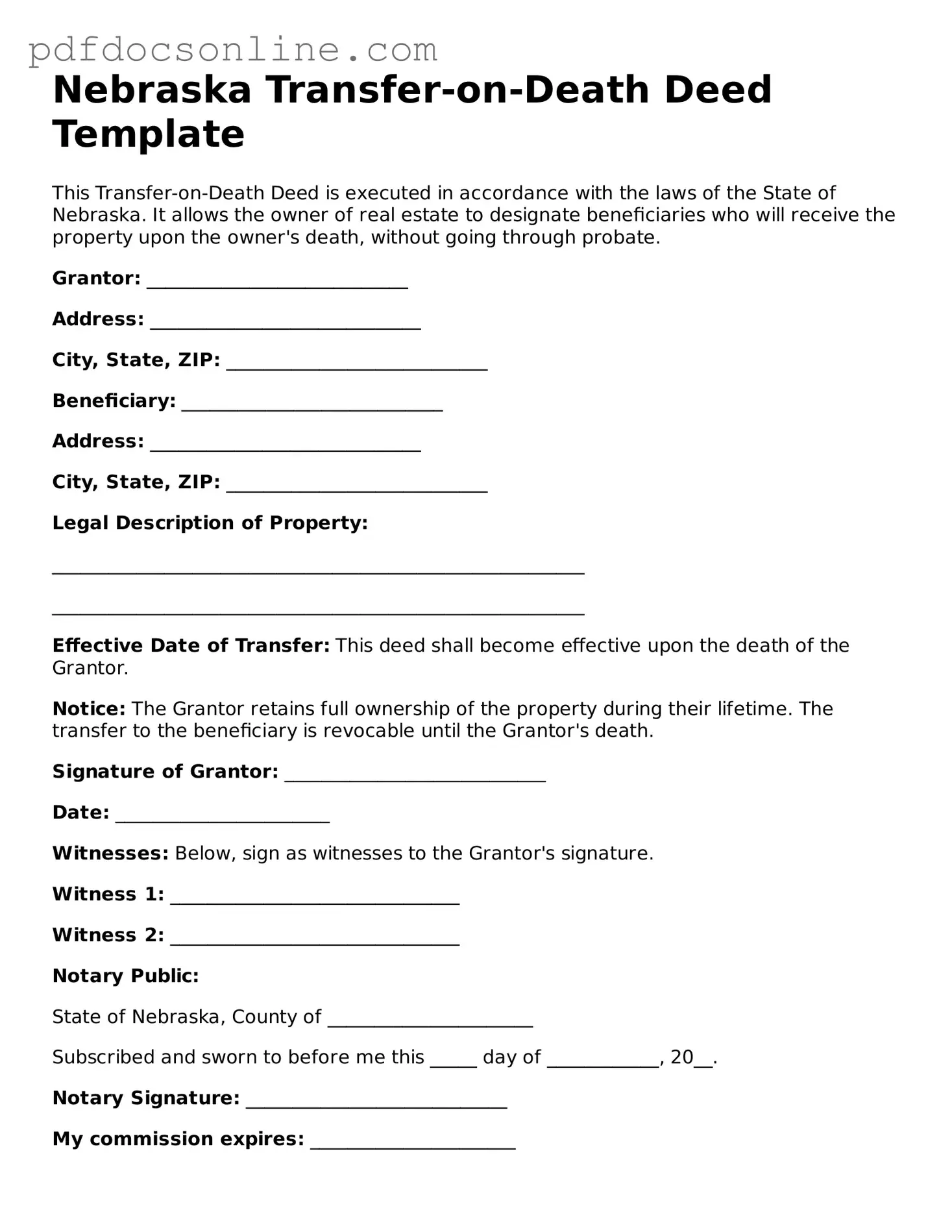 Attorney-Verified  Transfer-on-Death Deed Form for Nebraska