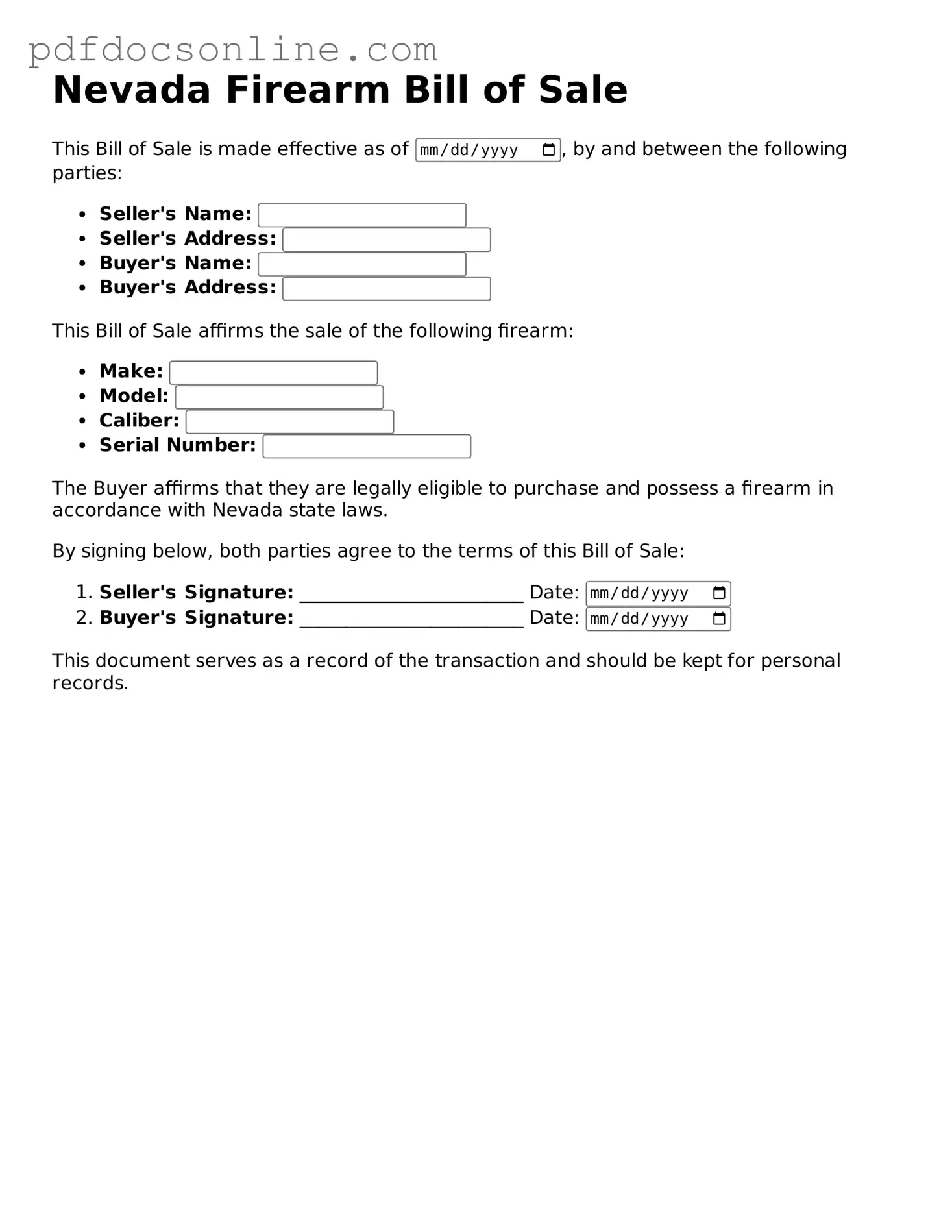 Attorney-Verified  Firearm Bill of Sale Form for Nevada