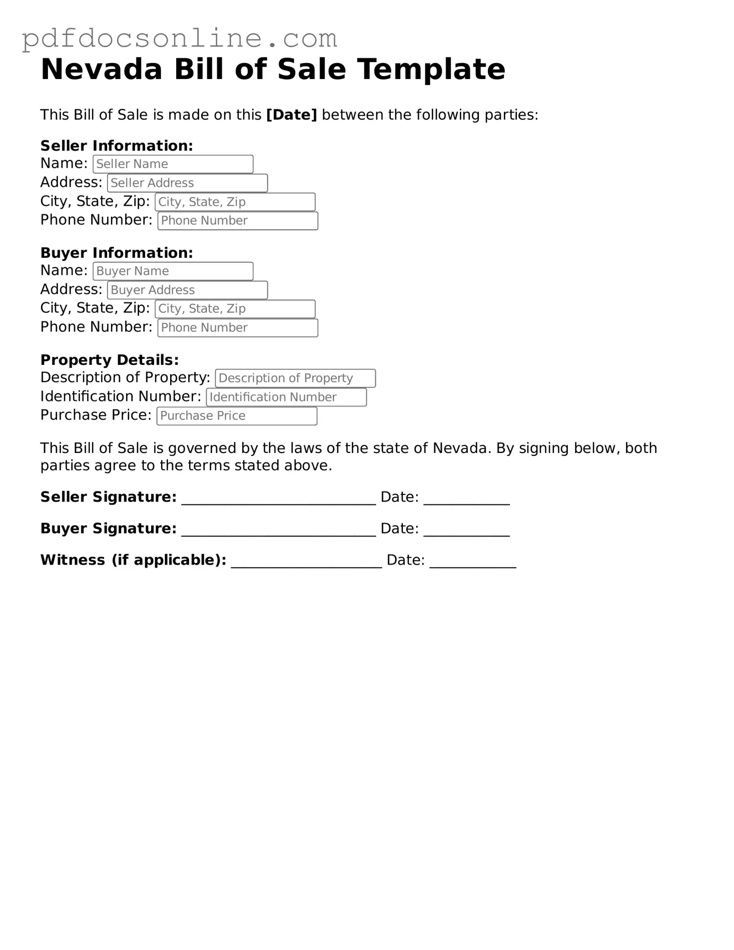 Attorney-Verified  Bill of Sale Form for Nevada
