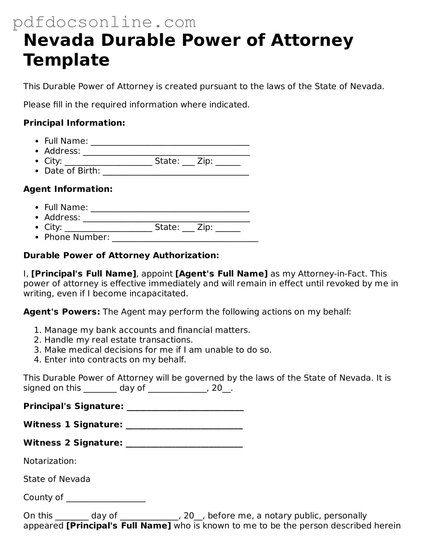 Attorney-Verified  Durable Power of Attorney Form for Nevada
