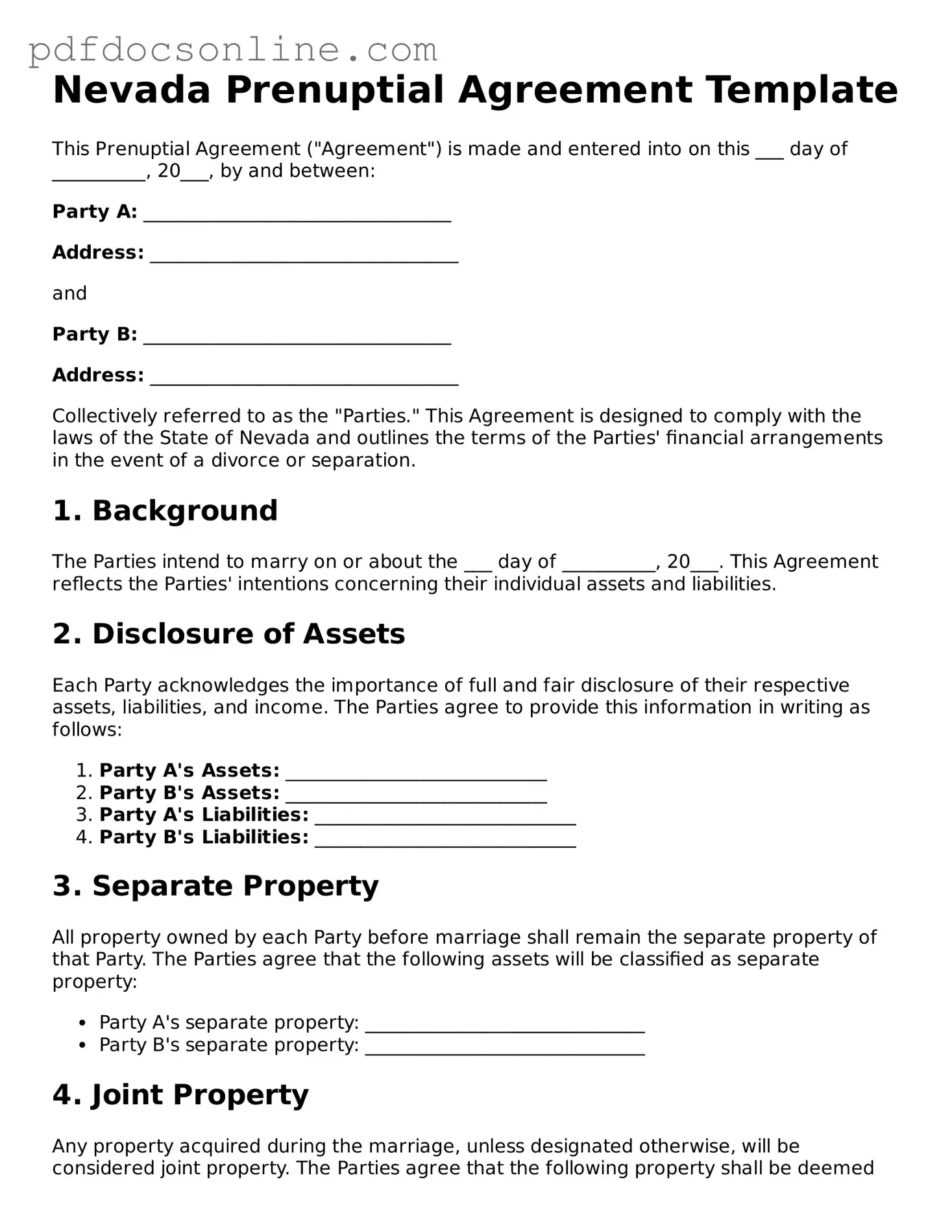 Attorney-Verified  Prenuptial Agreement Form for Nevada