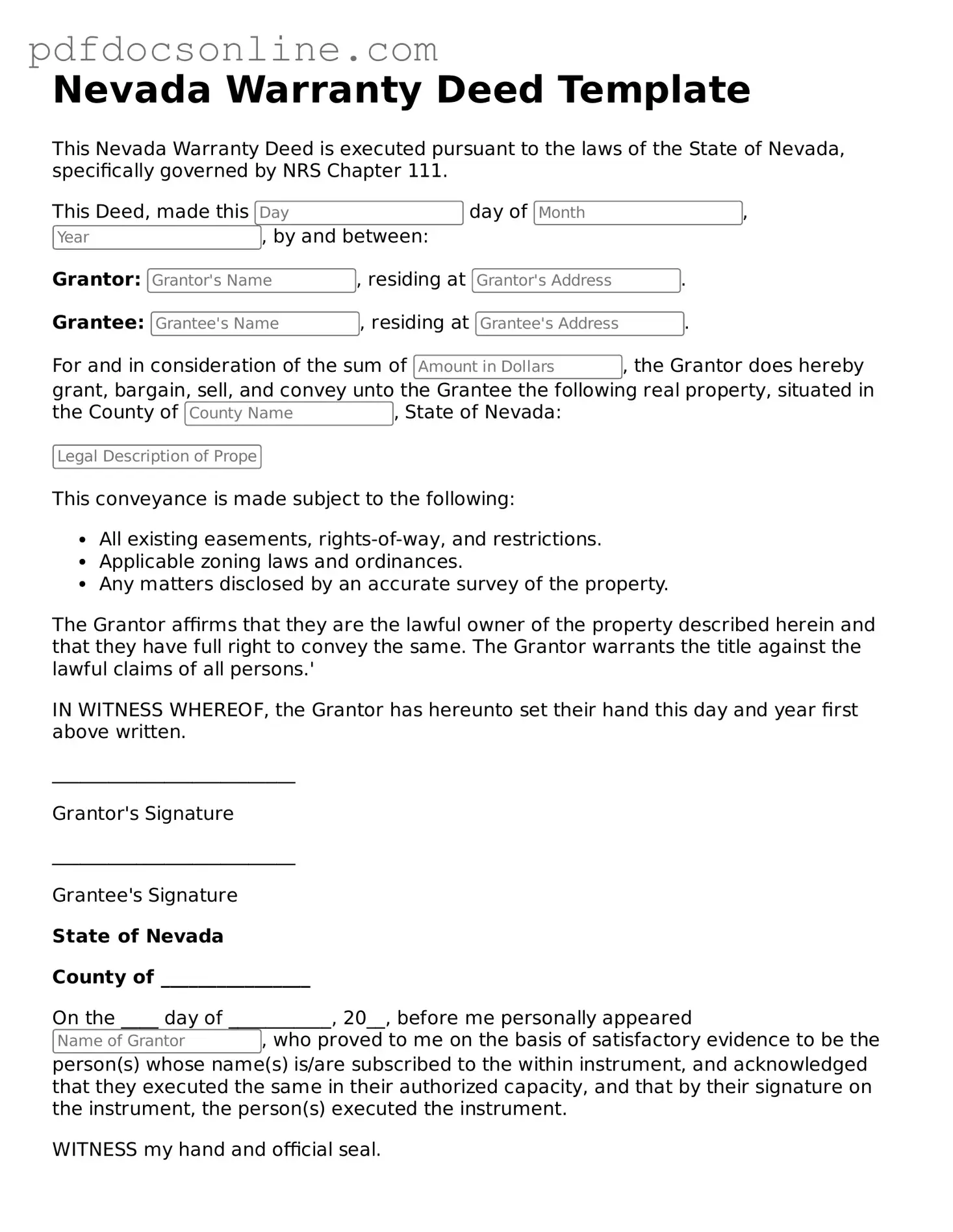Attorney-Verified  Deed Form for Nevada
