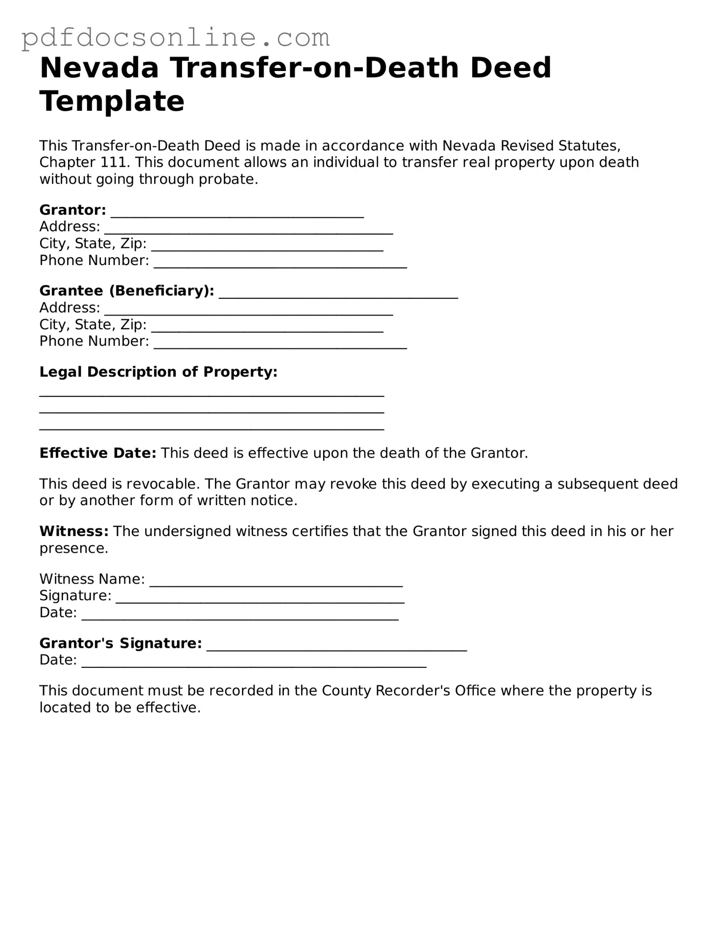 Attorney-Verified  Transfer-on-Death Deed Form for Nevada