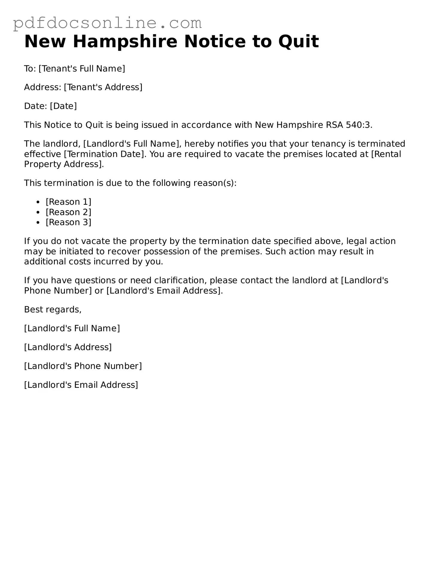 Attorney-Verified  Notice to Quit Form for New Hampshire