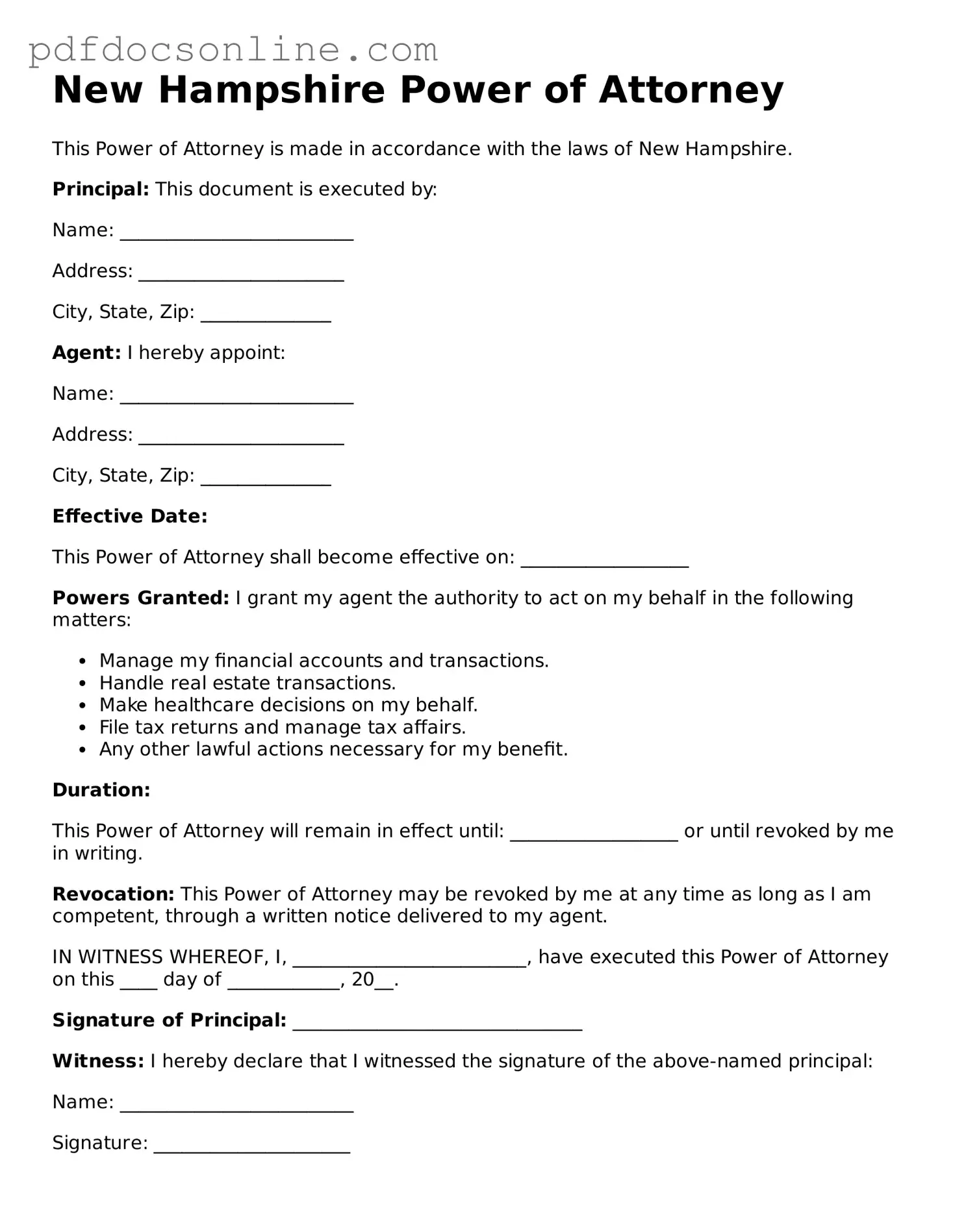 Attorney-Verified  Power of Attorney Form for New Hampshire