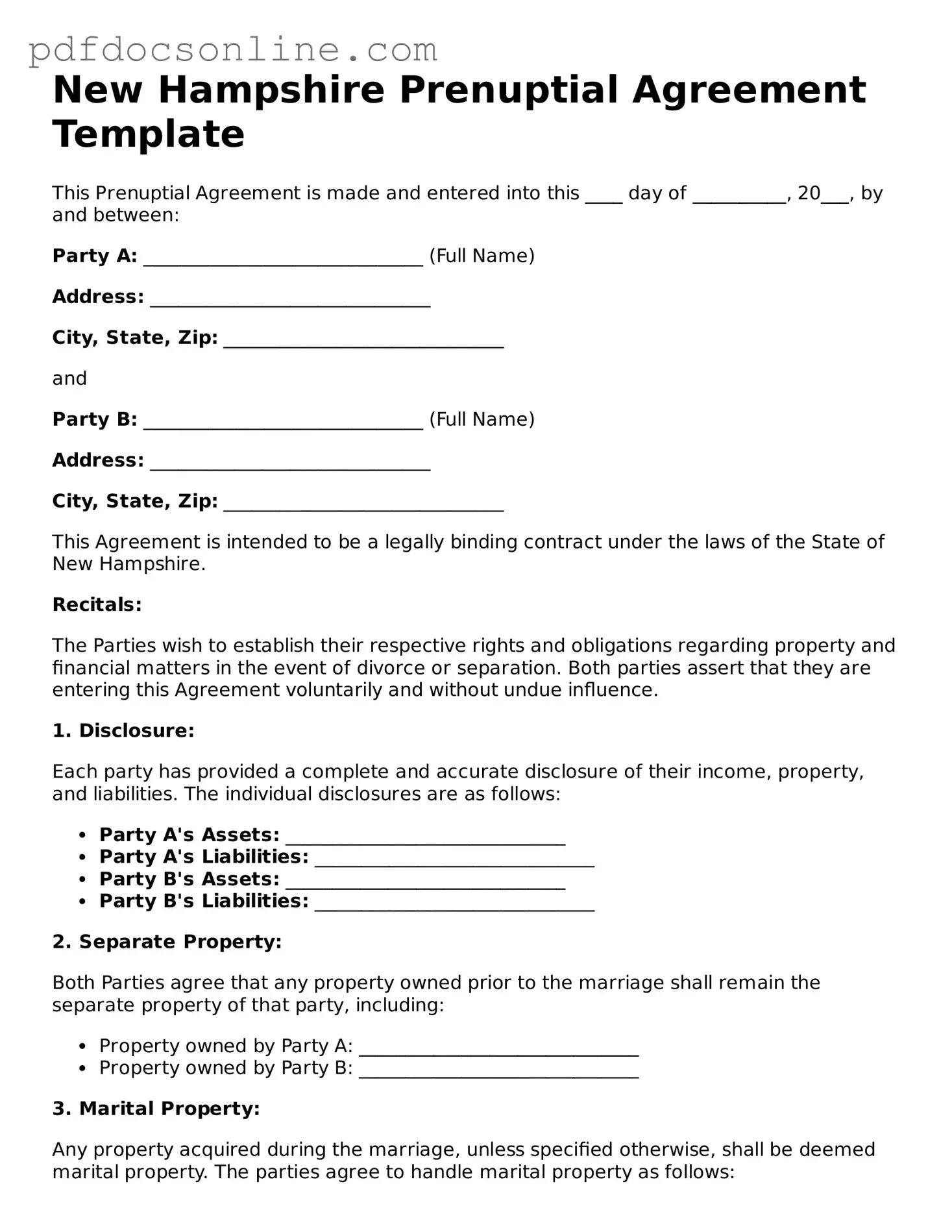 Attorney-Verified  Prenuptial Agreement Form for New Hampshire