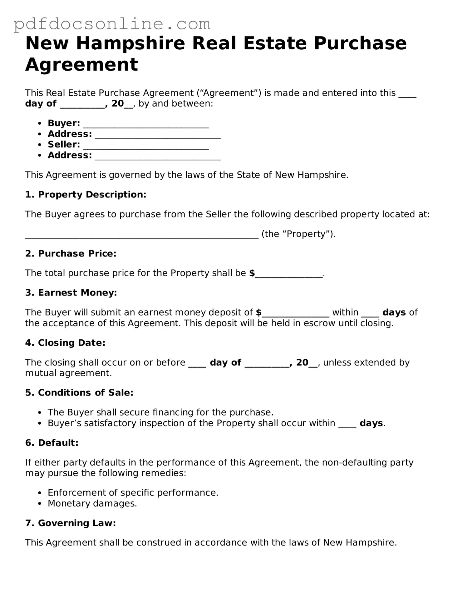 Attorney-Verified  Real Estate Purchase Agreement Form for New Hampshire